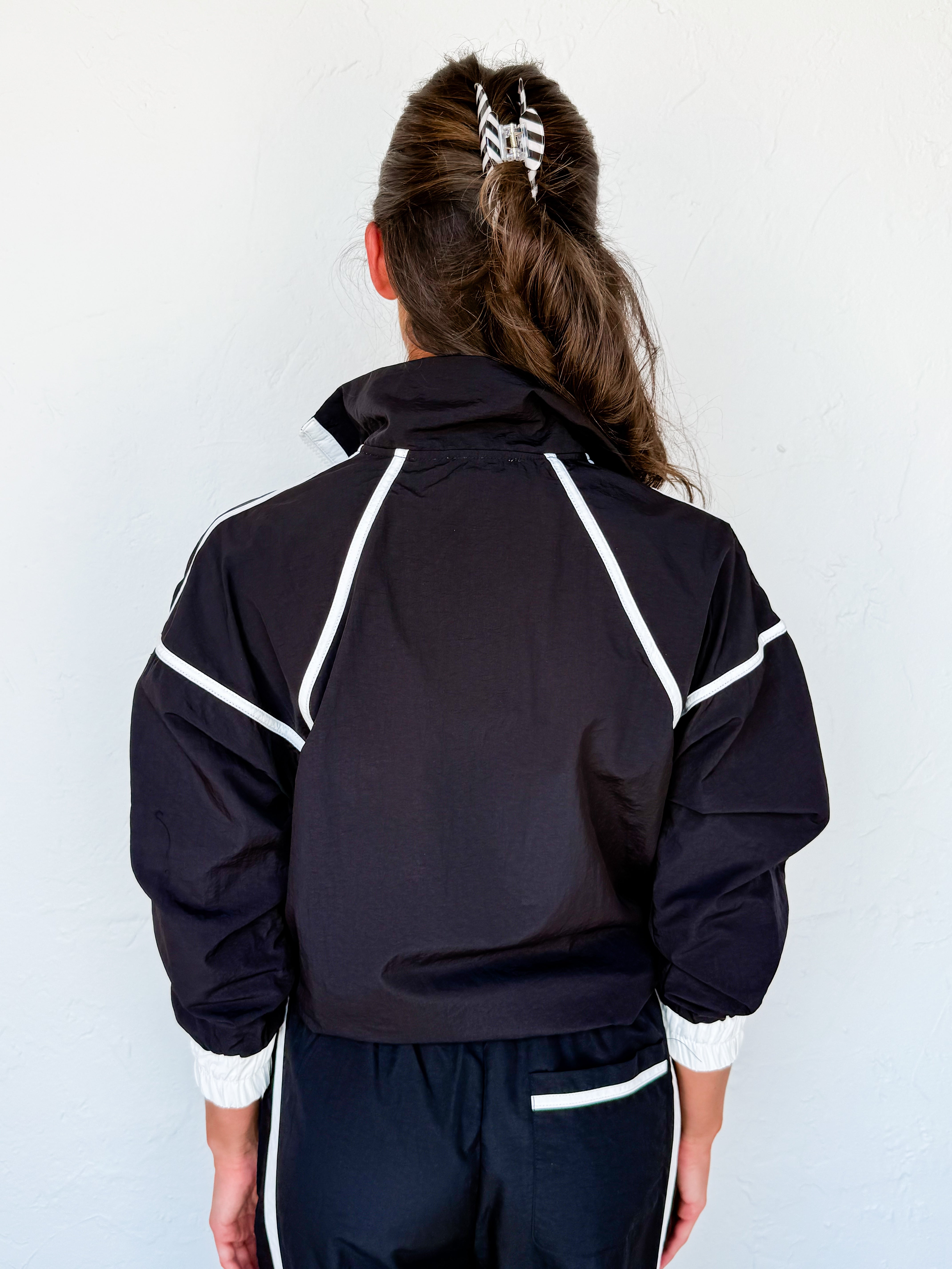 Jasmine Sporty Nylon Half Zip Pullover-Black
