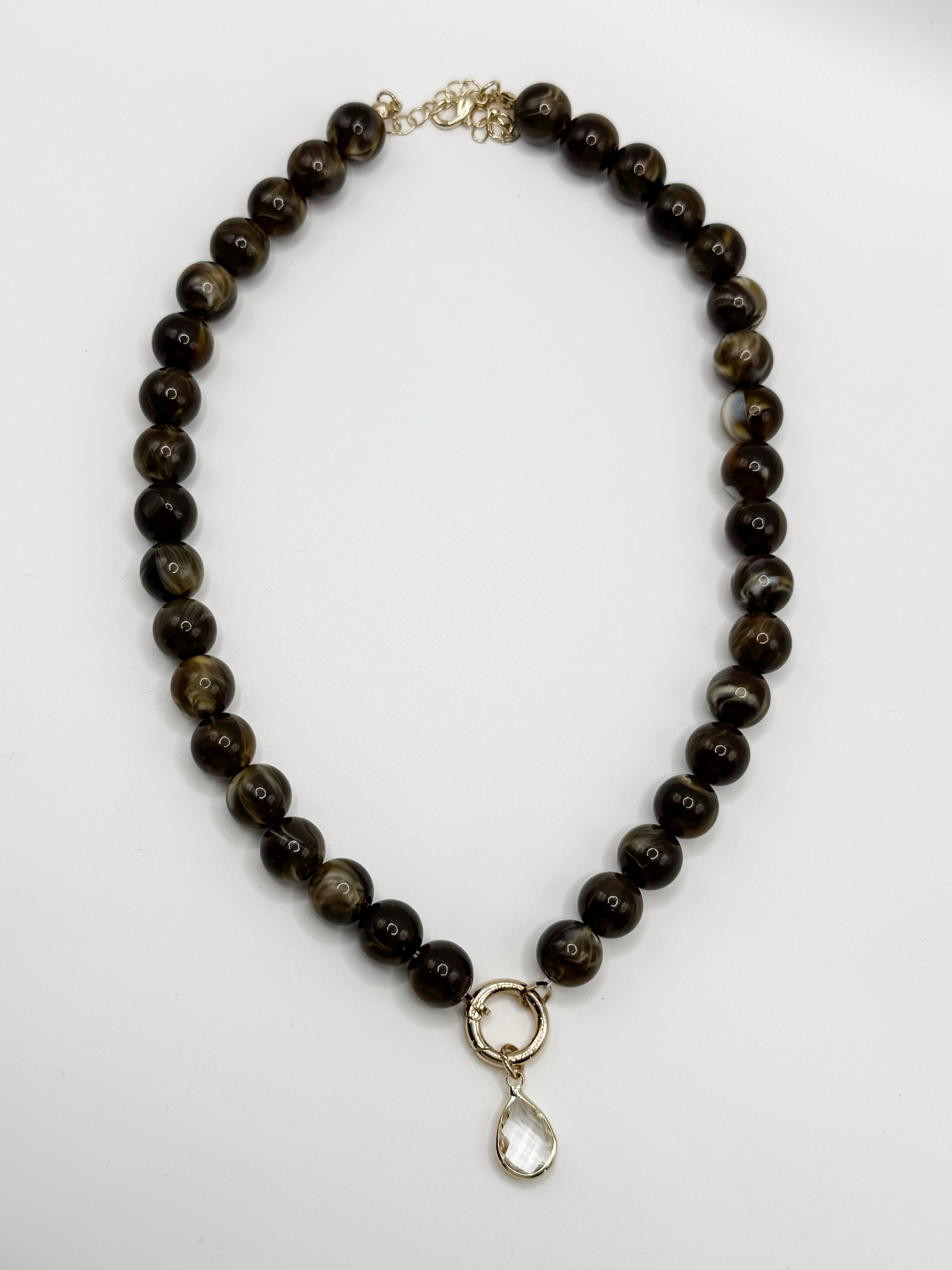 Jasper Beaded Pendant Necklace-Brown