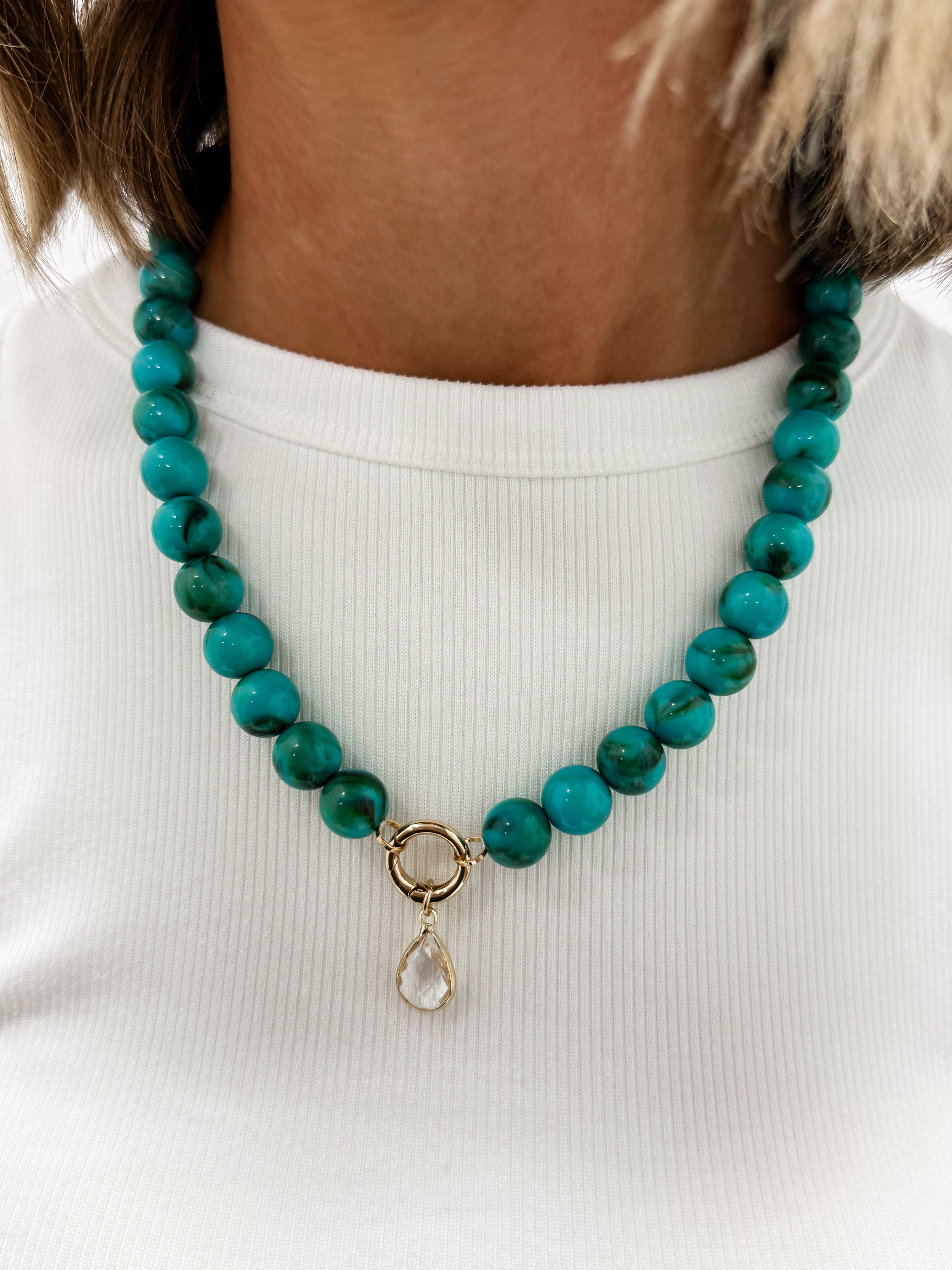 Jasper Beaded Pendant Necklace-Turquoise