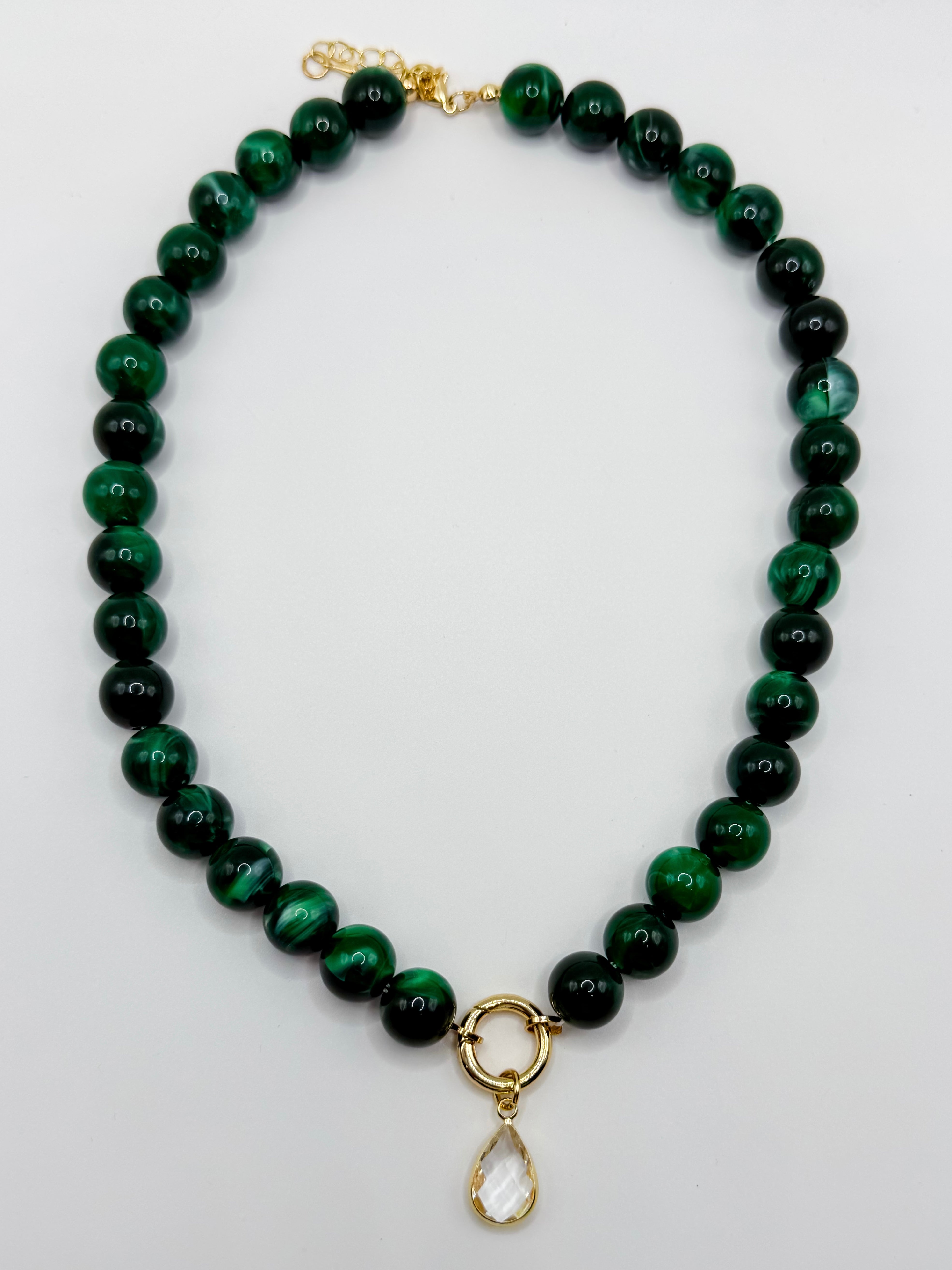 Jasper Beaded Pendant Necklace-Emerald
