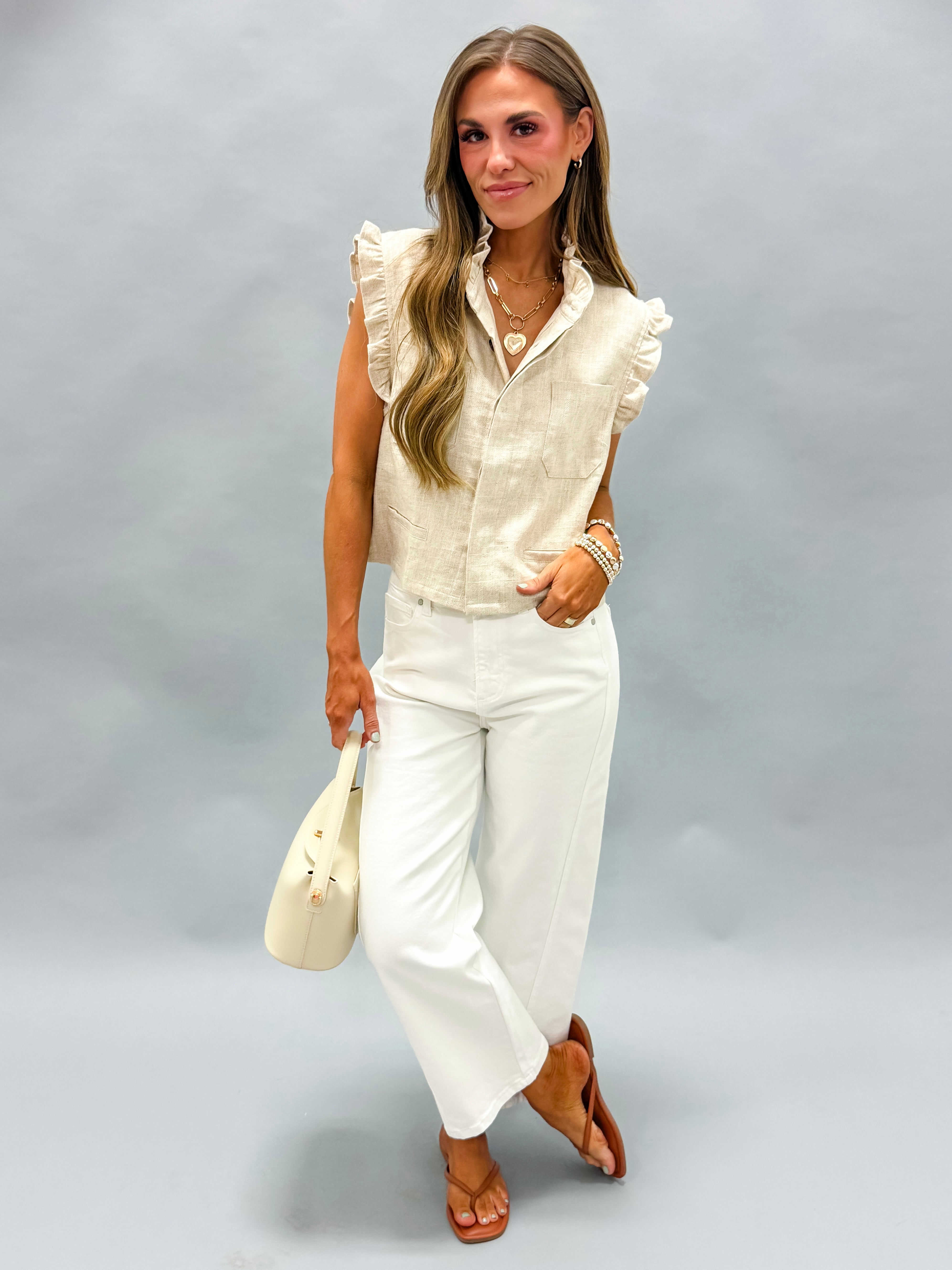 Jax Ruffle Detail Vest-Oatmeal