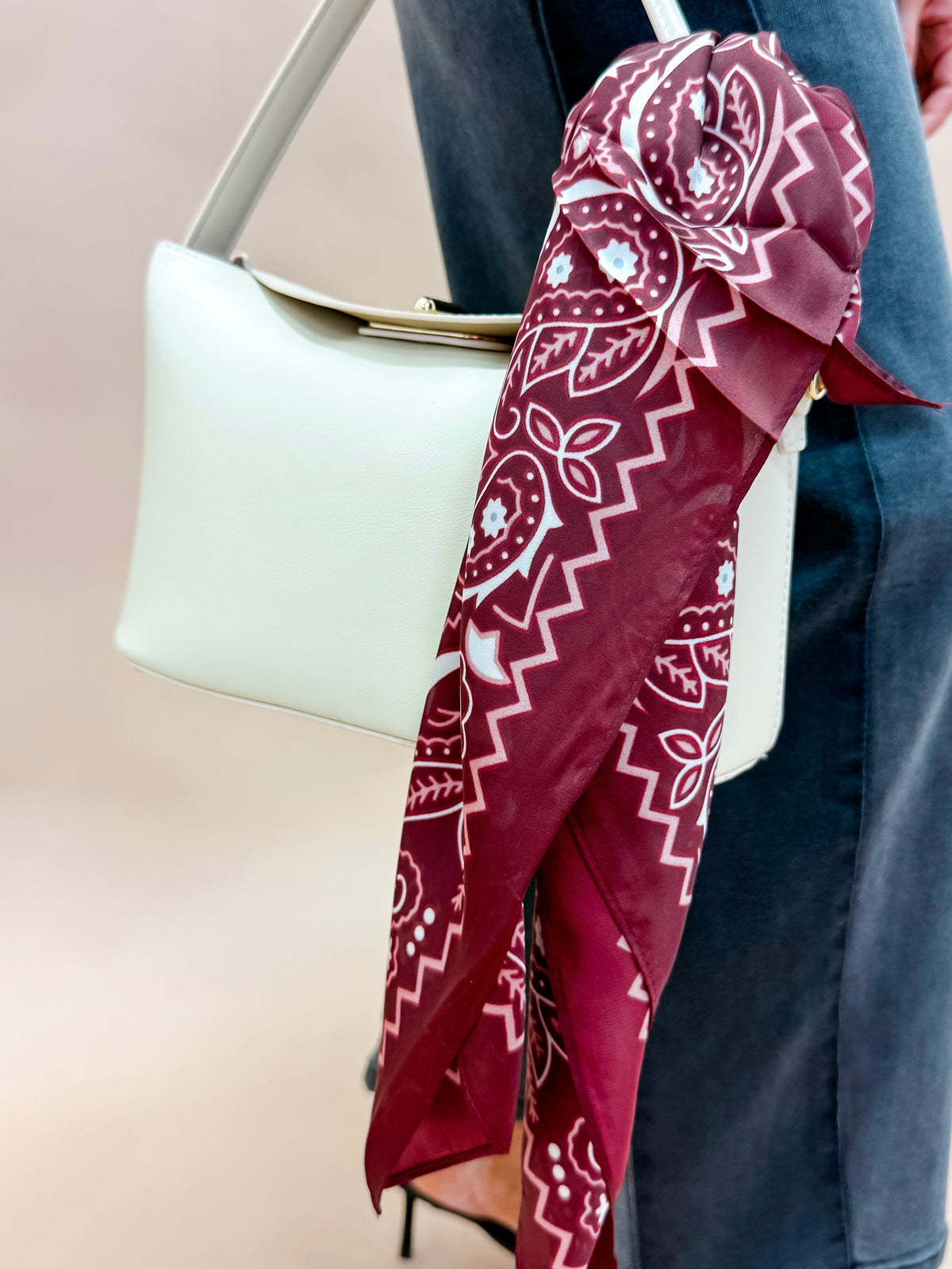 Jeane Paisley Print Bandana-Burgundy