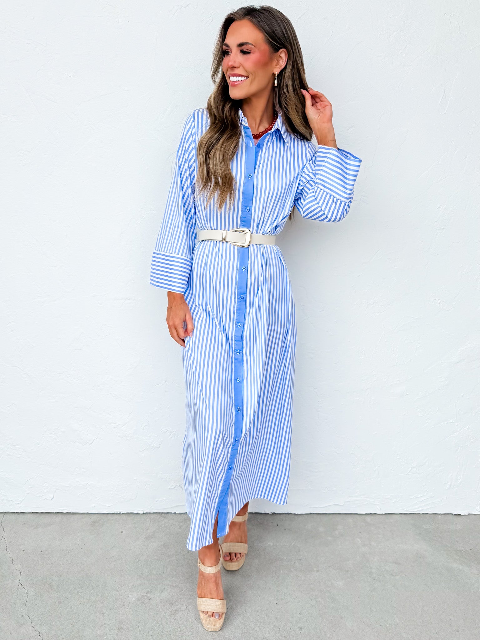Jemma Striped Maxi Dress-Blue