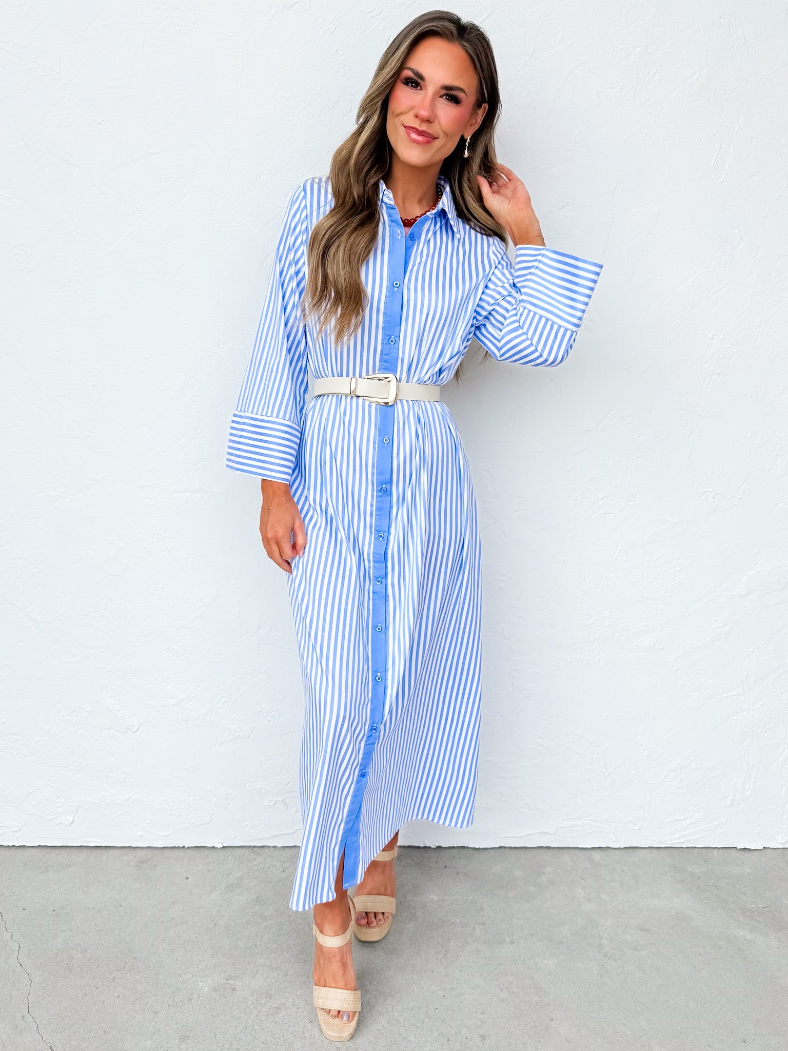 Jemma Striped Maxi Dress-Blue