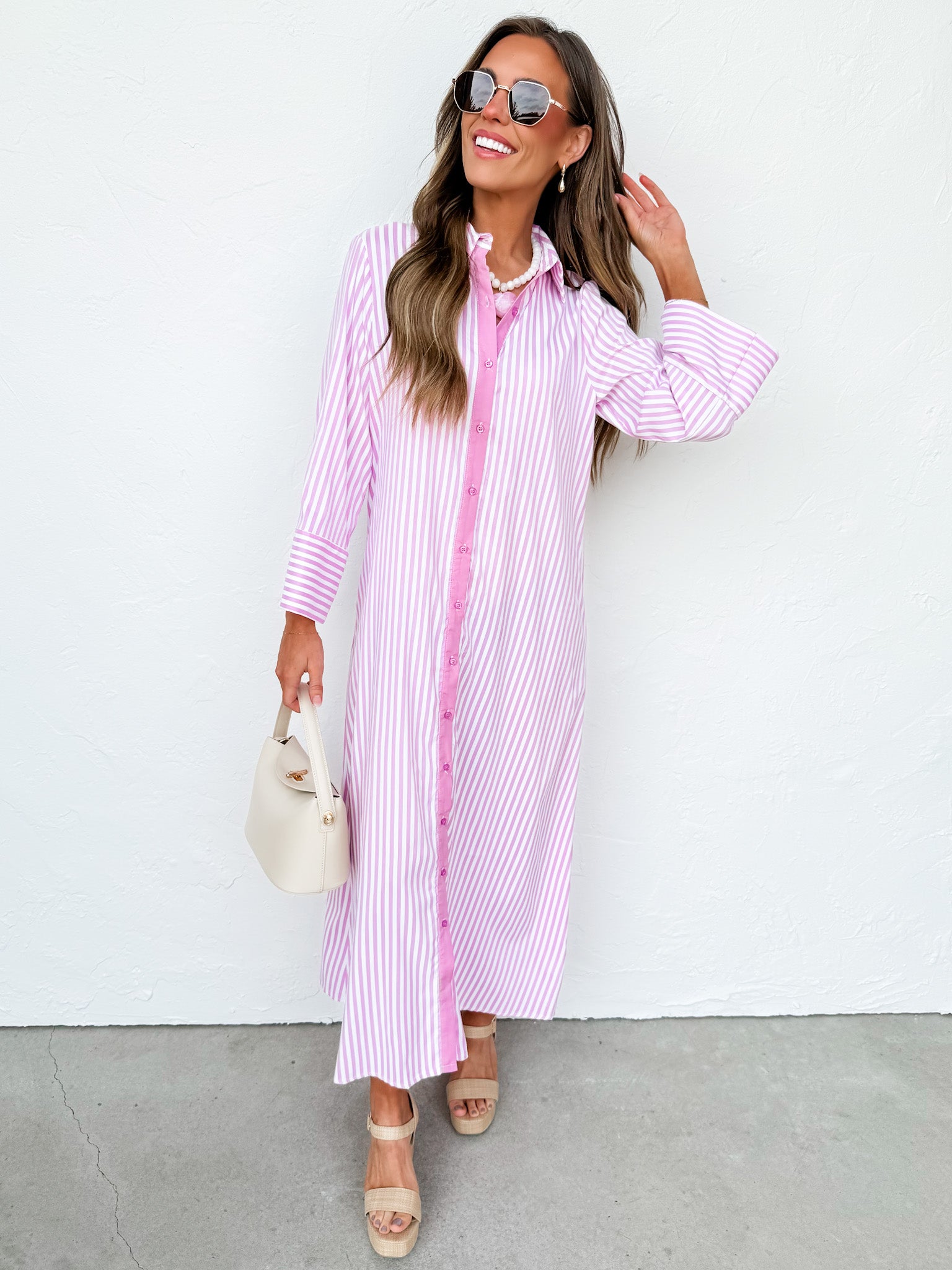 Jemma Striped Maxi Dress-Pink