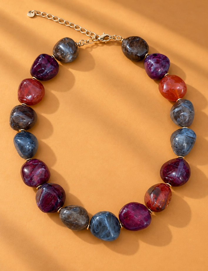Jena Chunky Bead Statement Necklace-Maroon