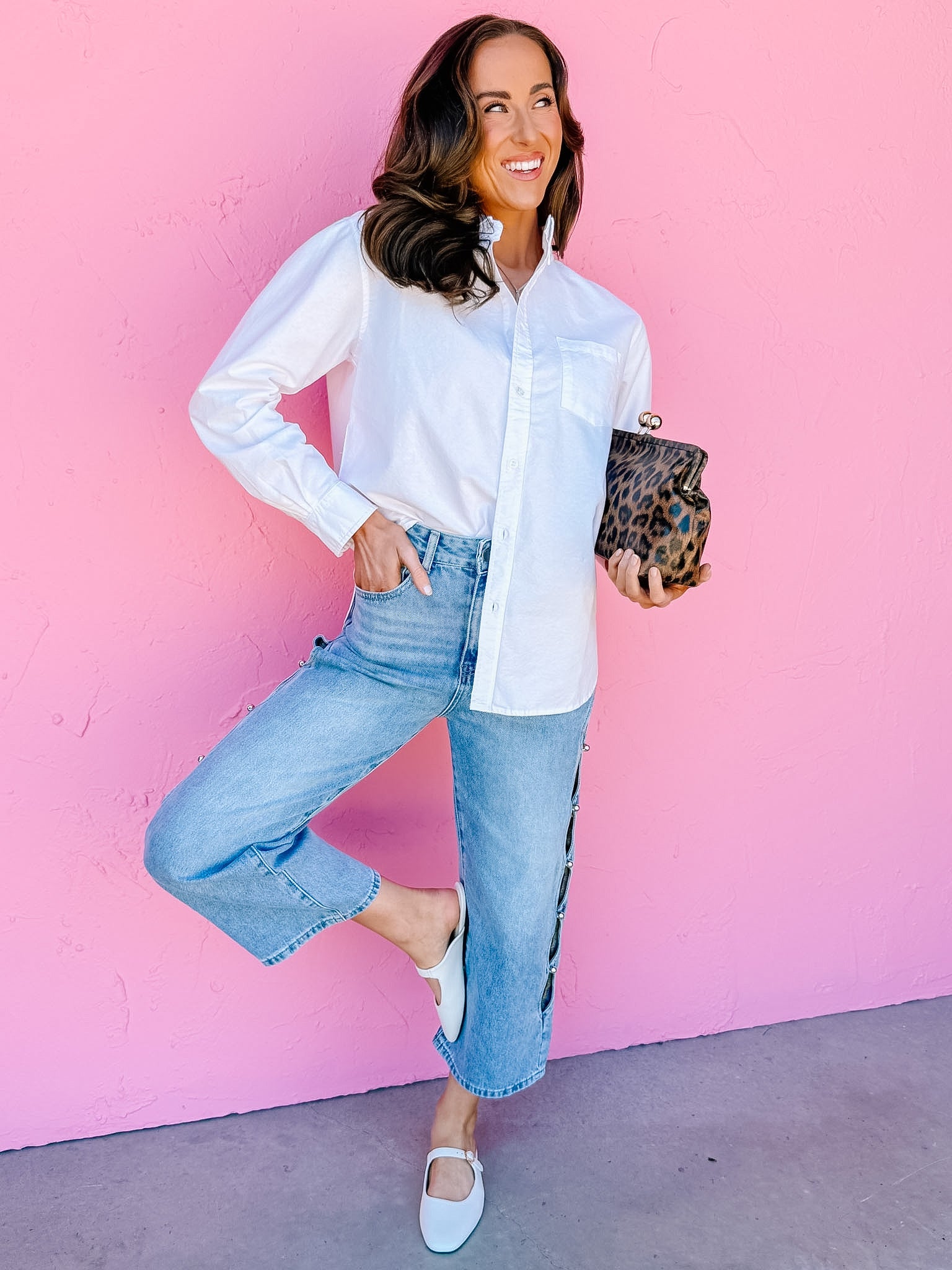 Jennifer Classic Button Front Top-White
