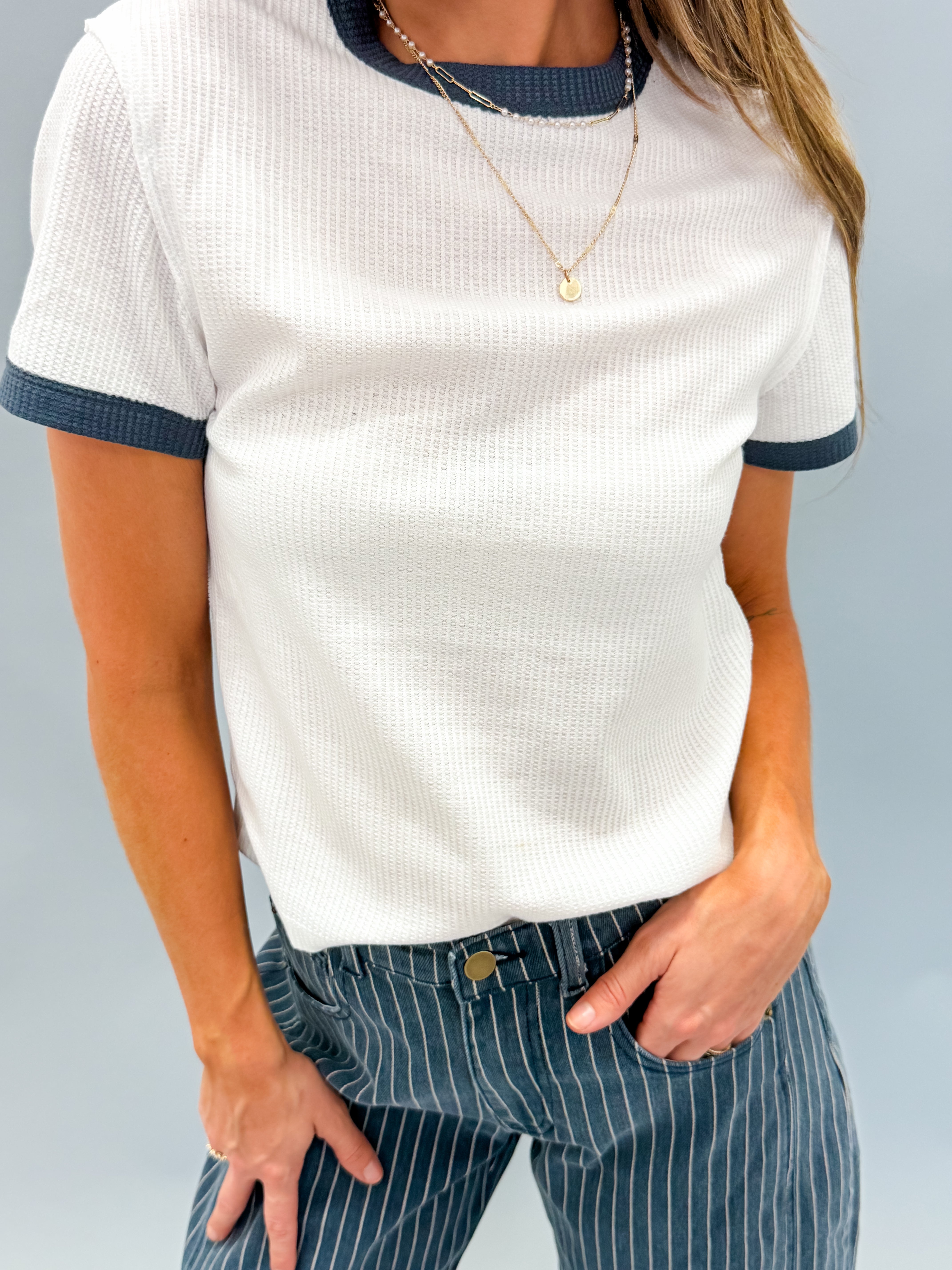 Jessa Contrast Waffle Knit Top