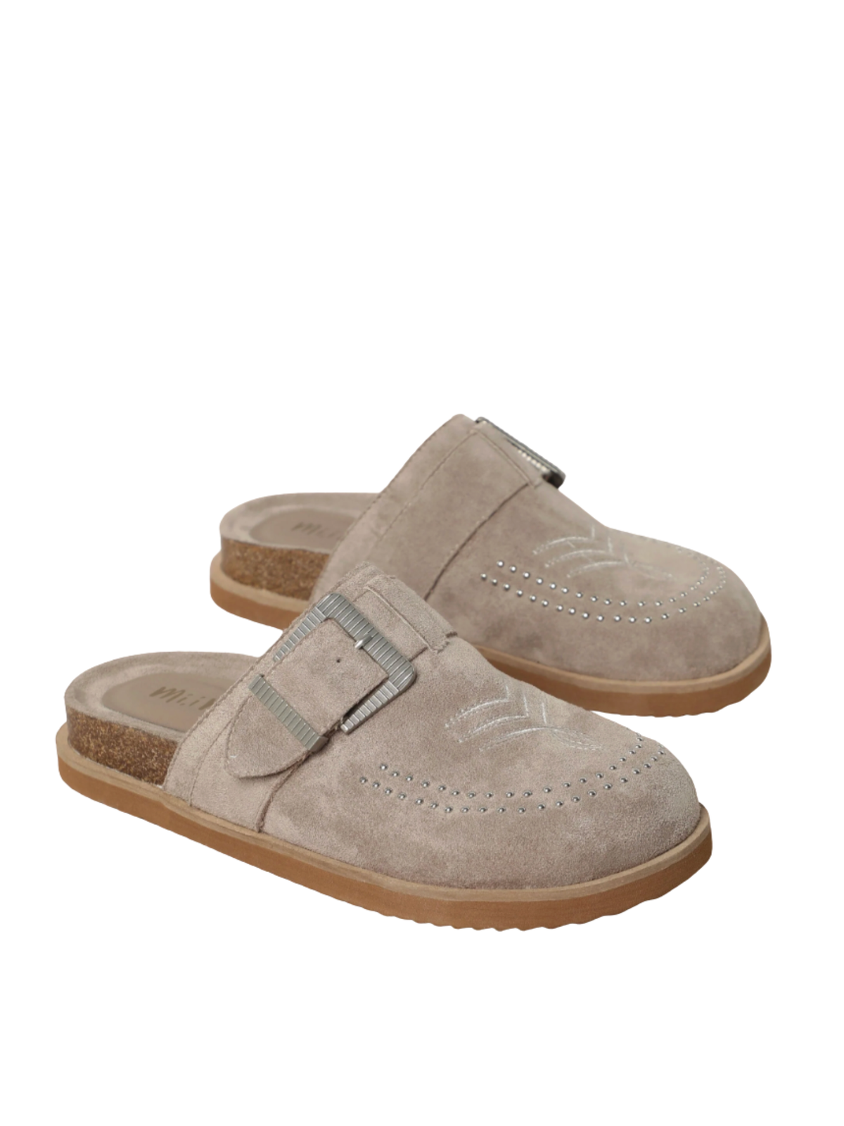 Josephine Western Buckle Suede Round Toe Mules