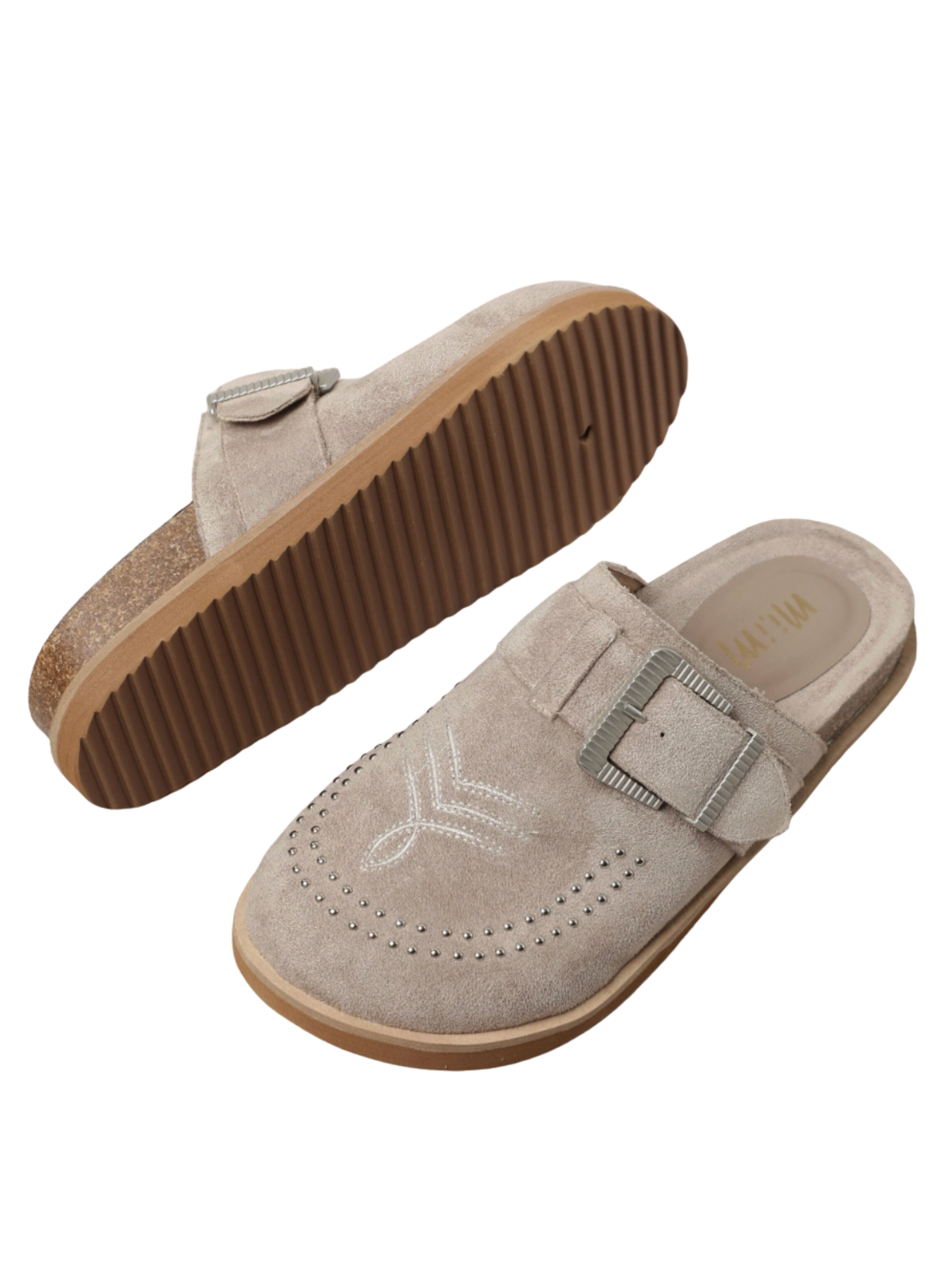 Josephine Western Buckle Suede Round Toe Mules