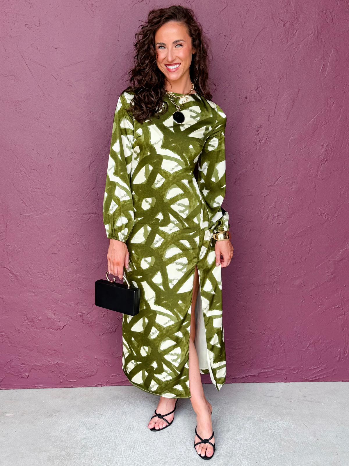 Joyce Abstract Satin Midi Dress