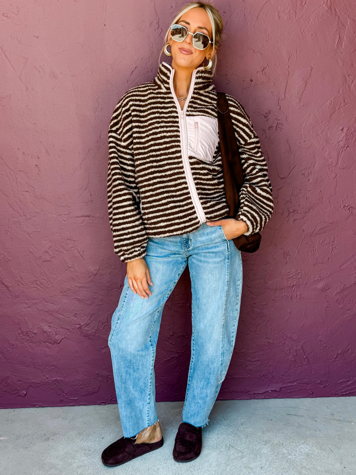 Jules Striped Oversized Fleece Jacket