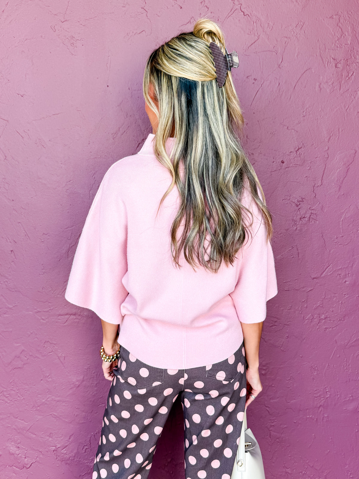 Kandi Keyhole Mock Neck Bell Sleeve Sweater-Pink