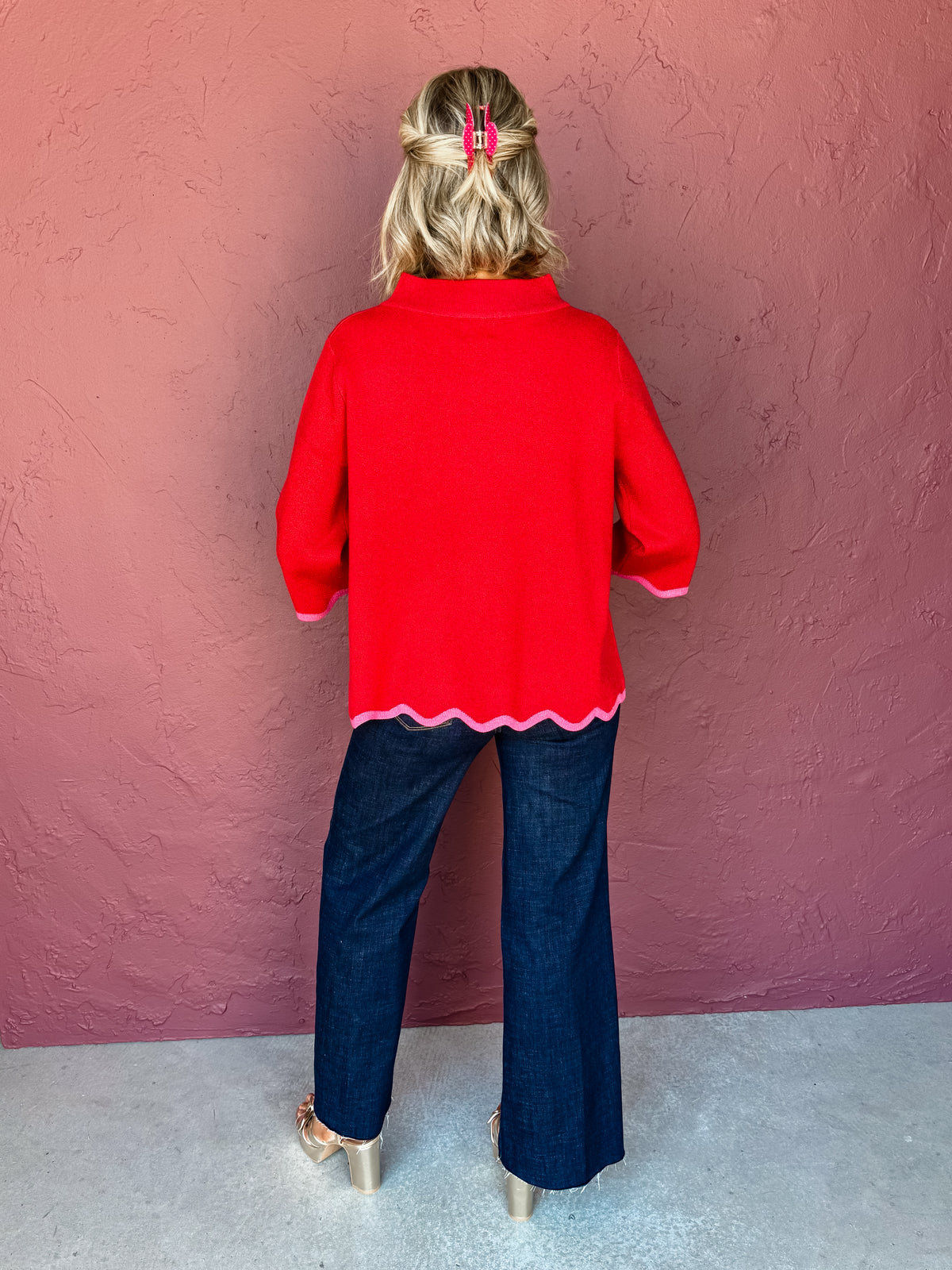 Kate Contrast Scalloped Hem Mock Neck Sweater