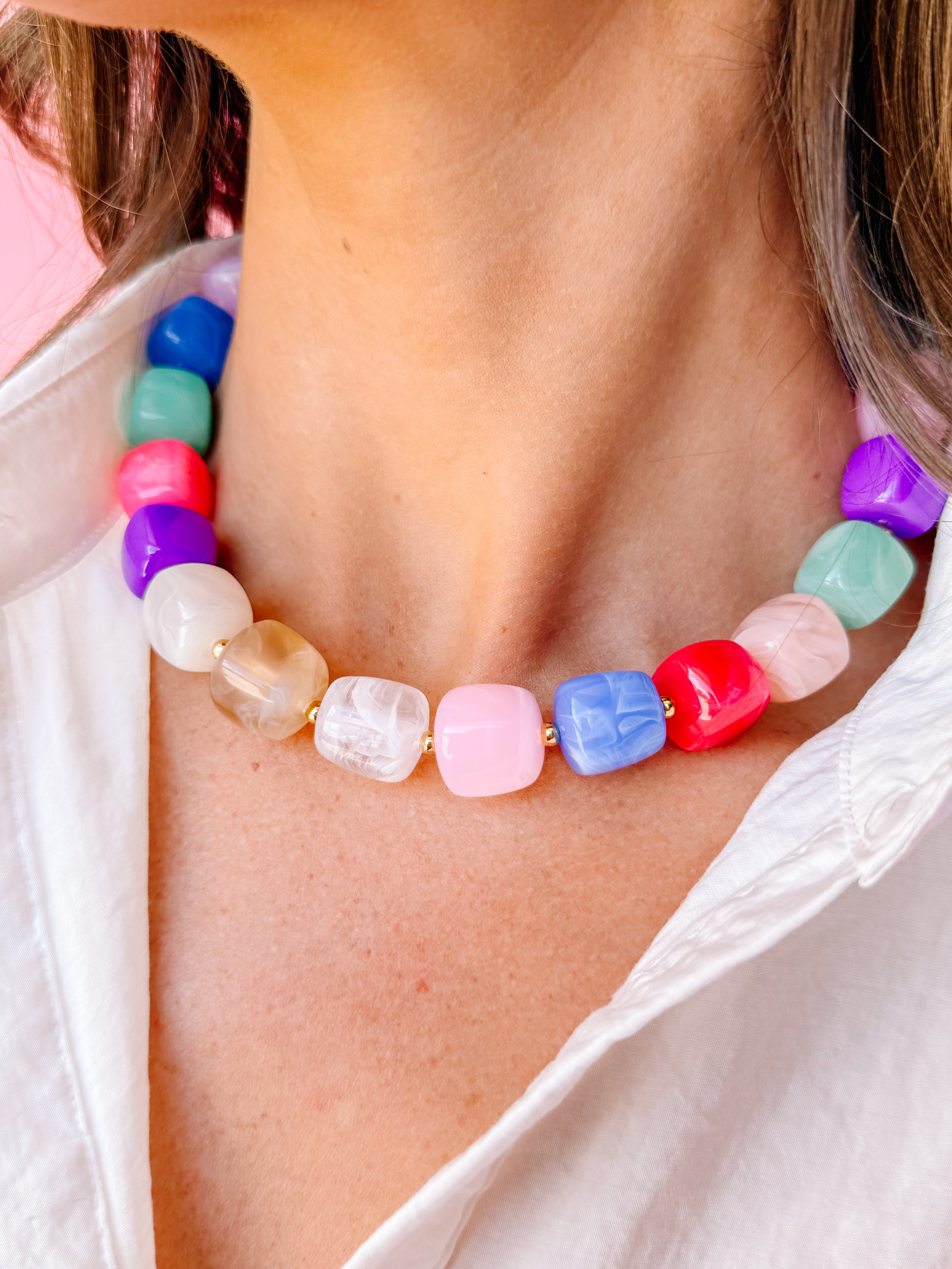 Katie Cube Bead Necklace - Spring Blend