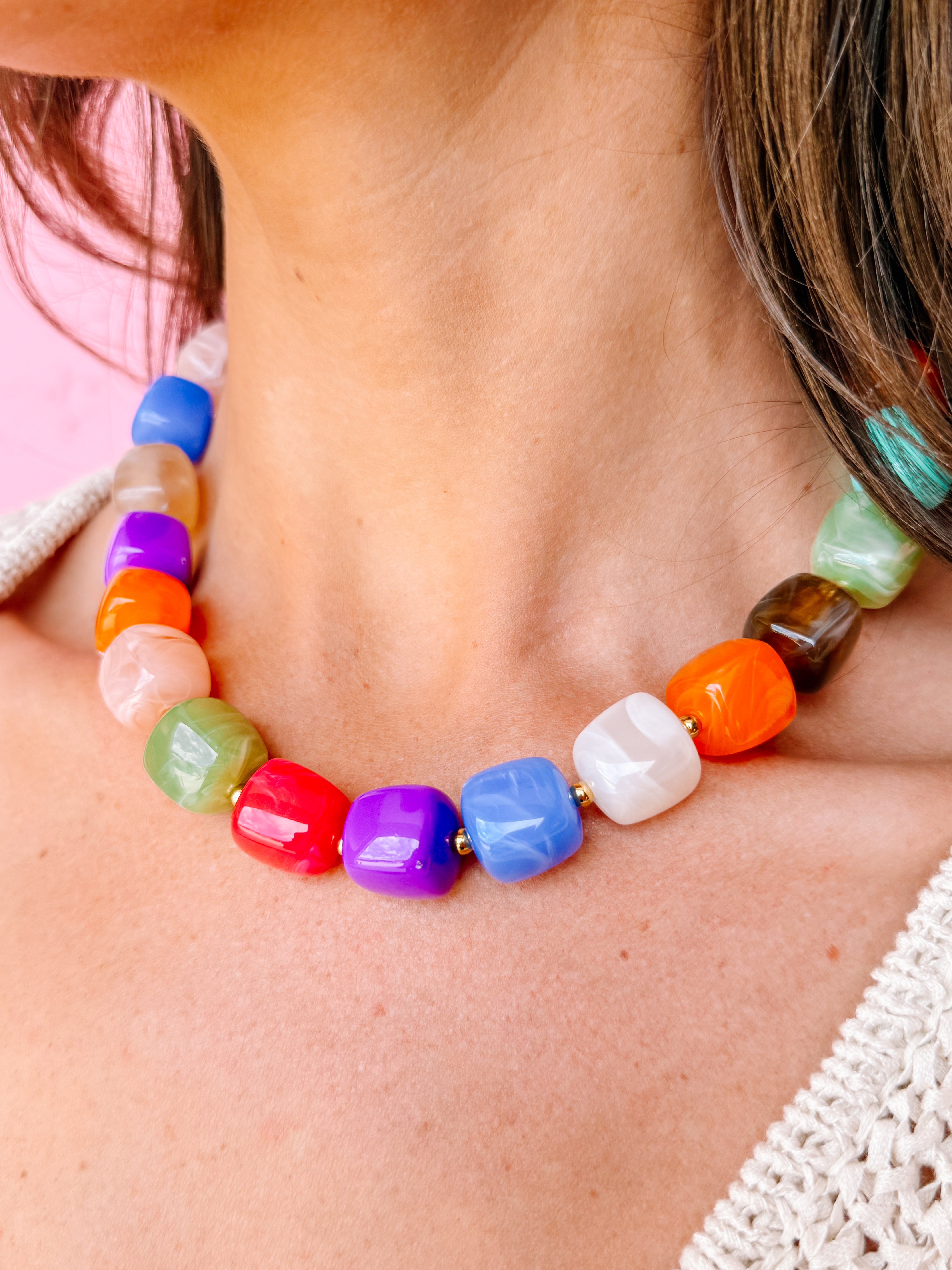 Katie Cube Bead Necklace - Summer Blend