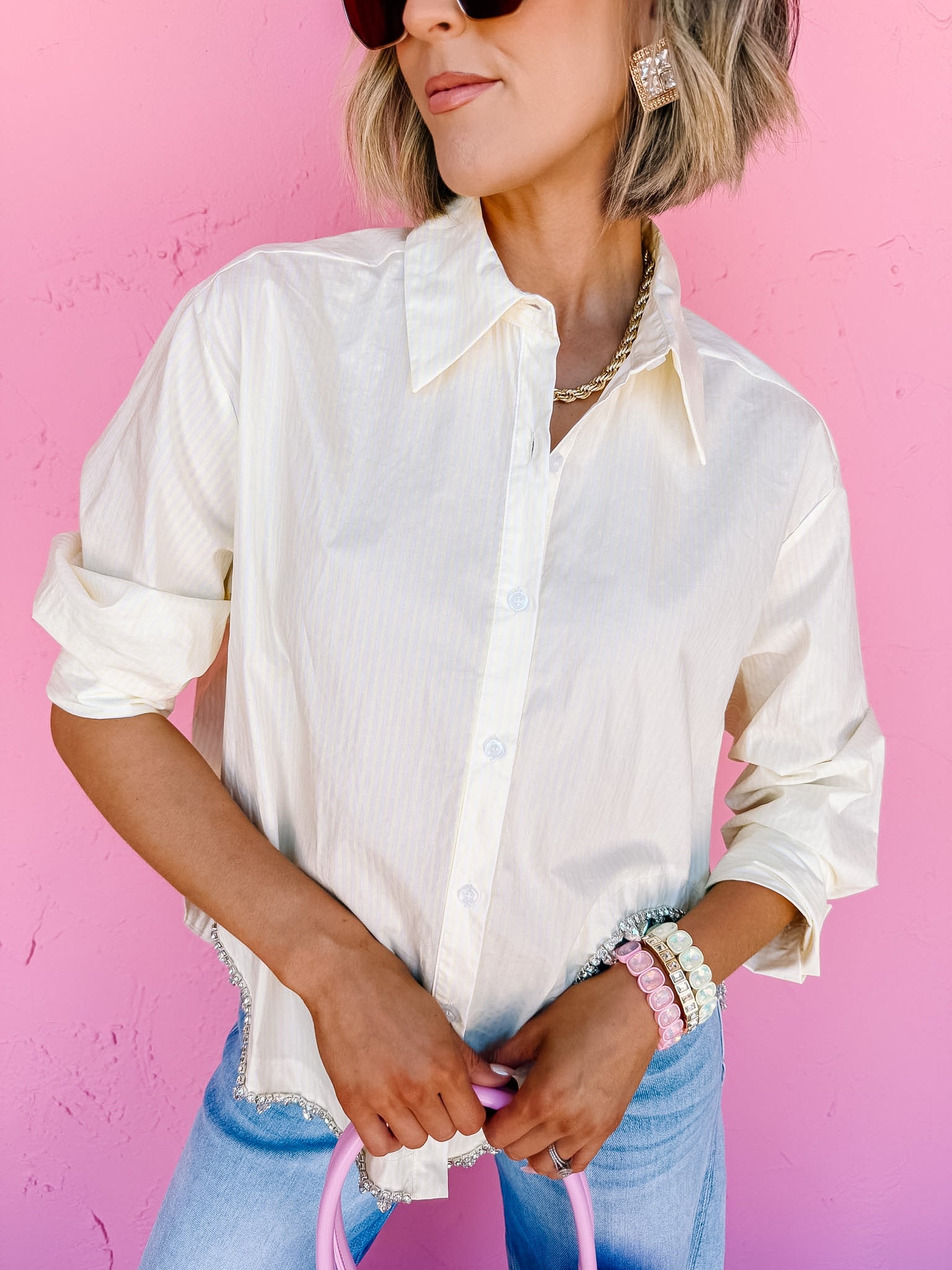 Katrina Asymmetrical Hem Button Front Top