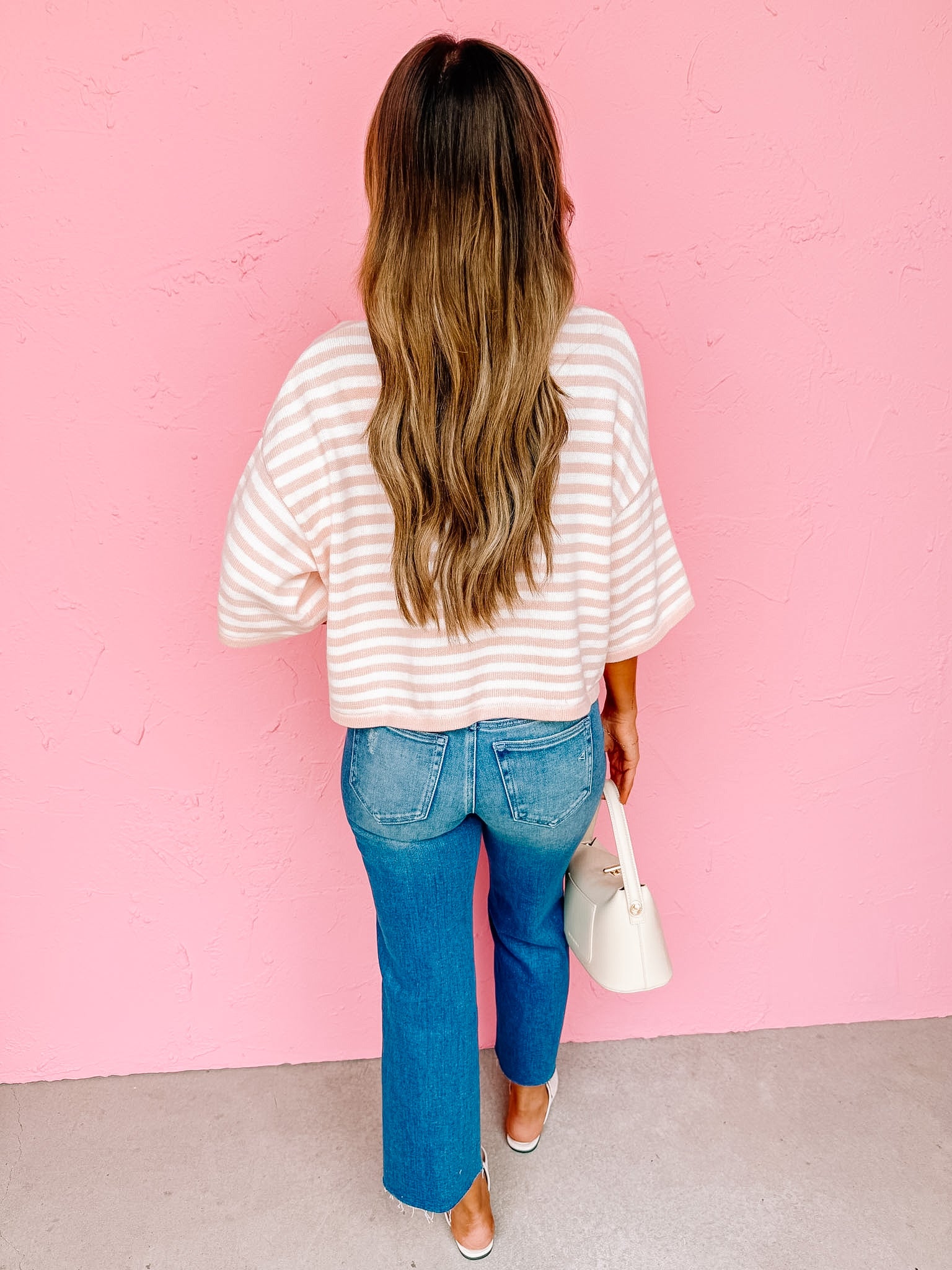 Kendall Stripe Loose Knit Top-Blush