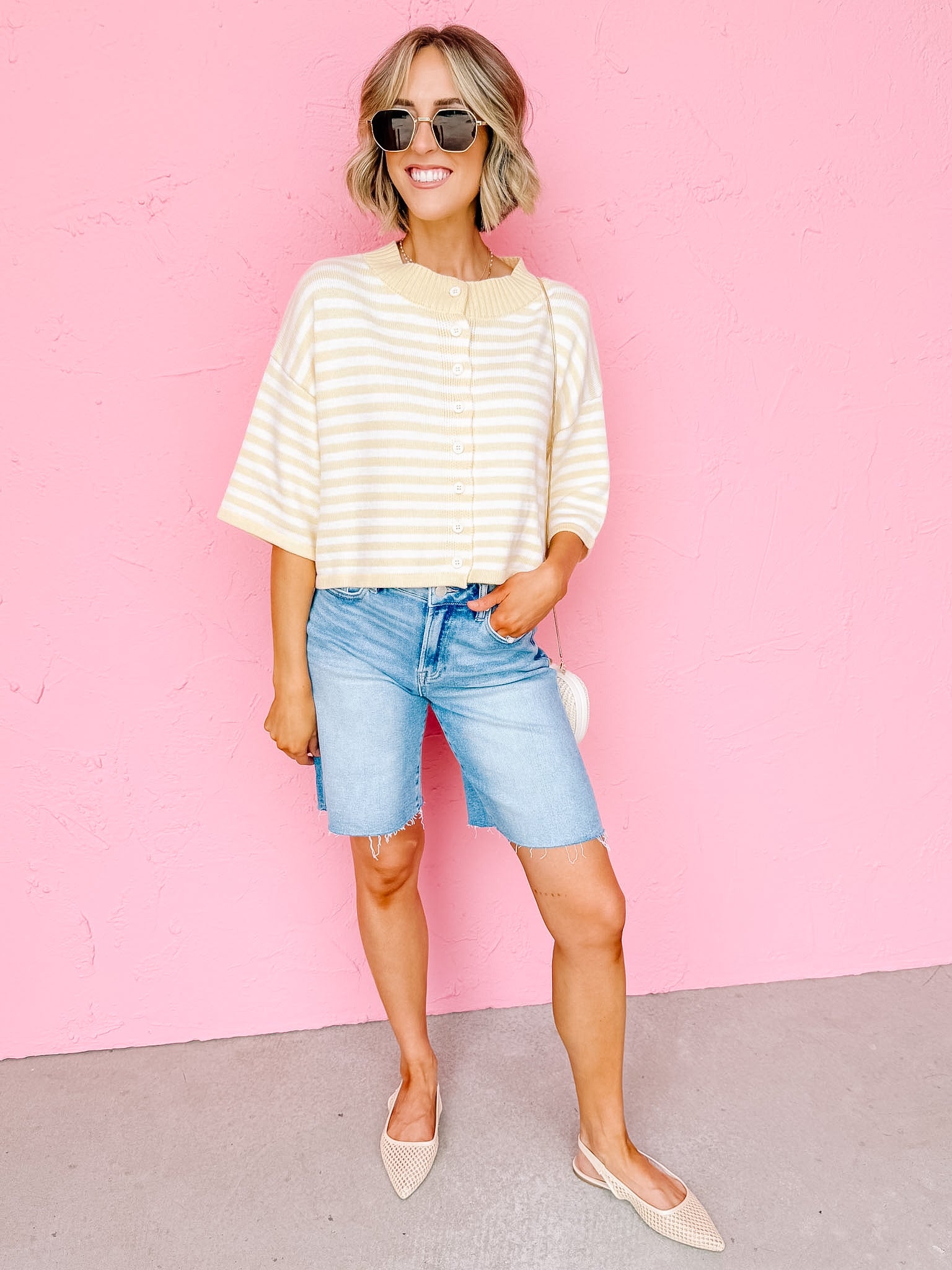 Kendall Stripe Loose Knit Top-Yellow