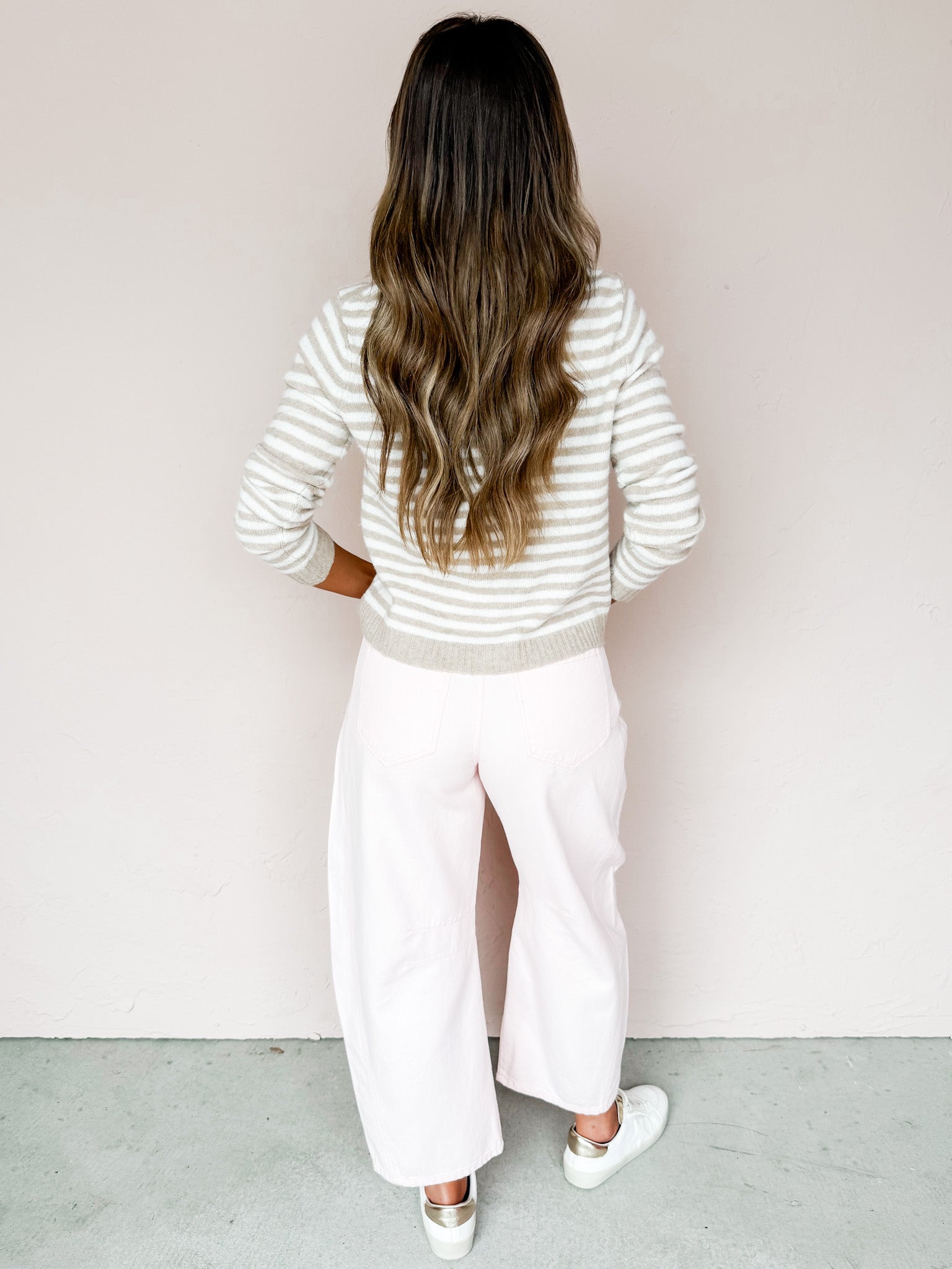 Kendall Striped Button Front Cardigan-Tan