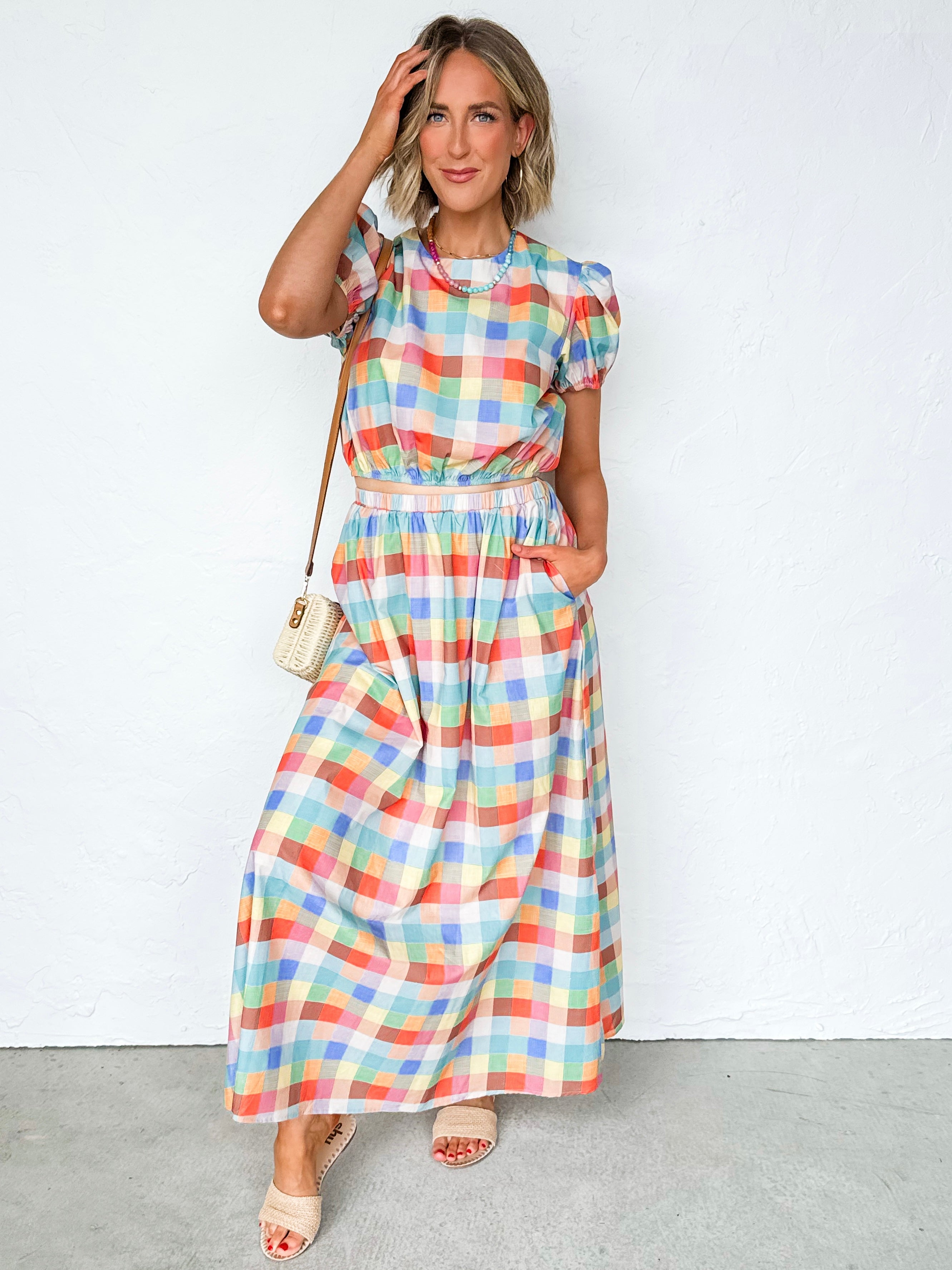 Kendra Plaid Puff Sleeve Crop Top