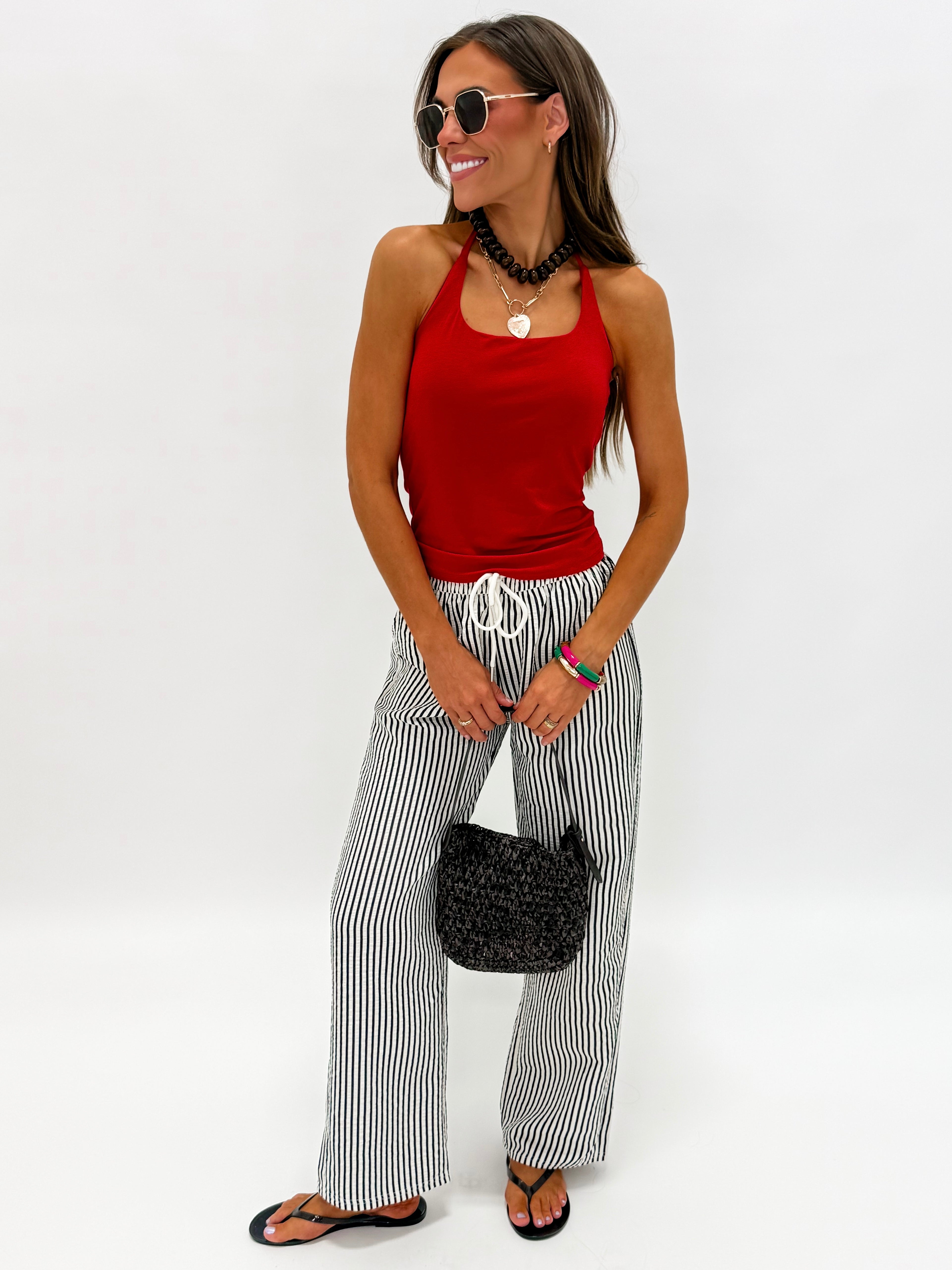 Kirby Halter Tie Tank Top-Red