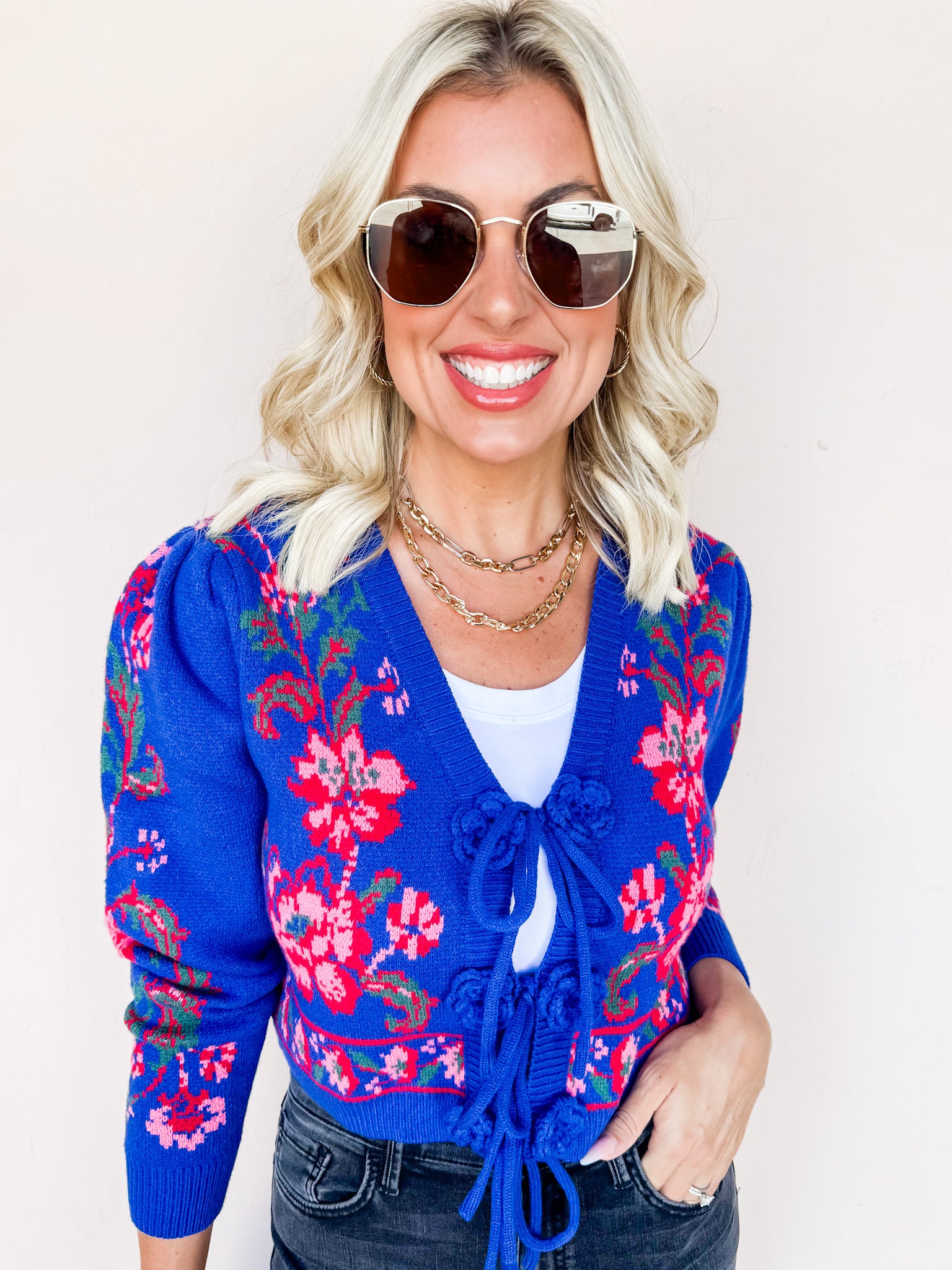 Knit Blossom Floral Tie Front Sweater