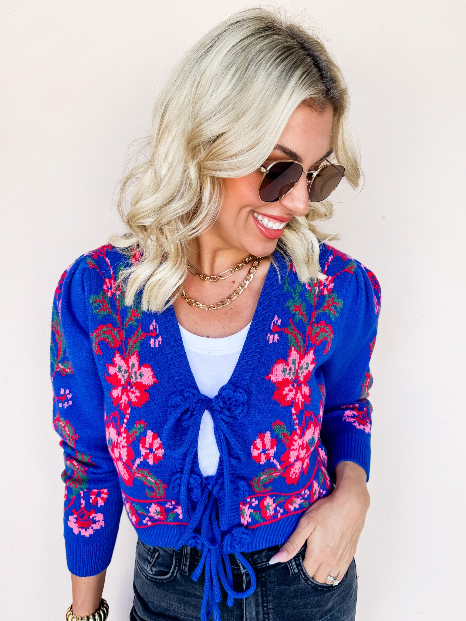 Knit Blossom Floral Tie Front Sweater