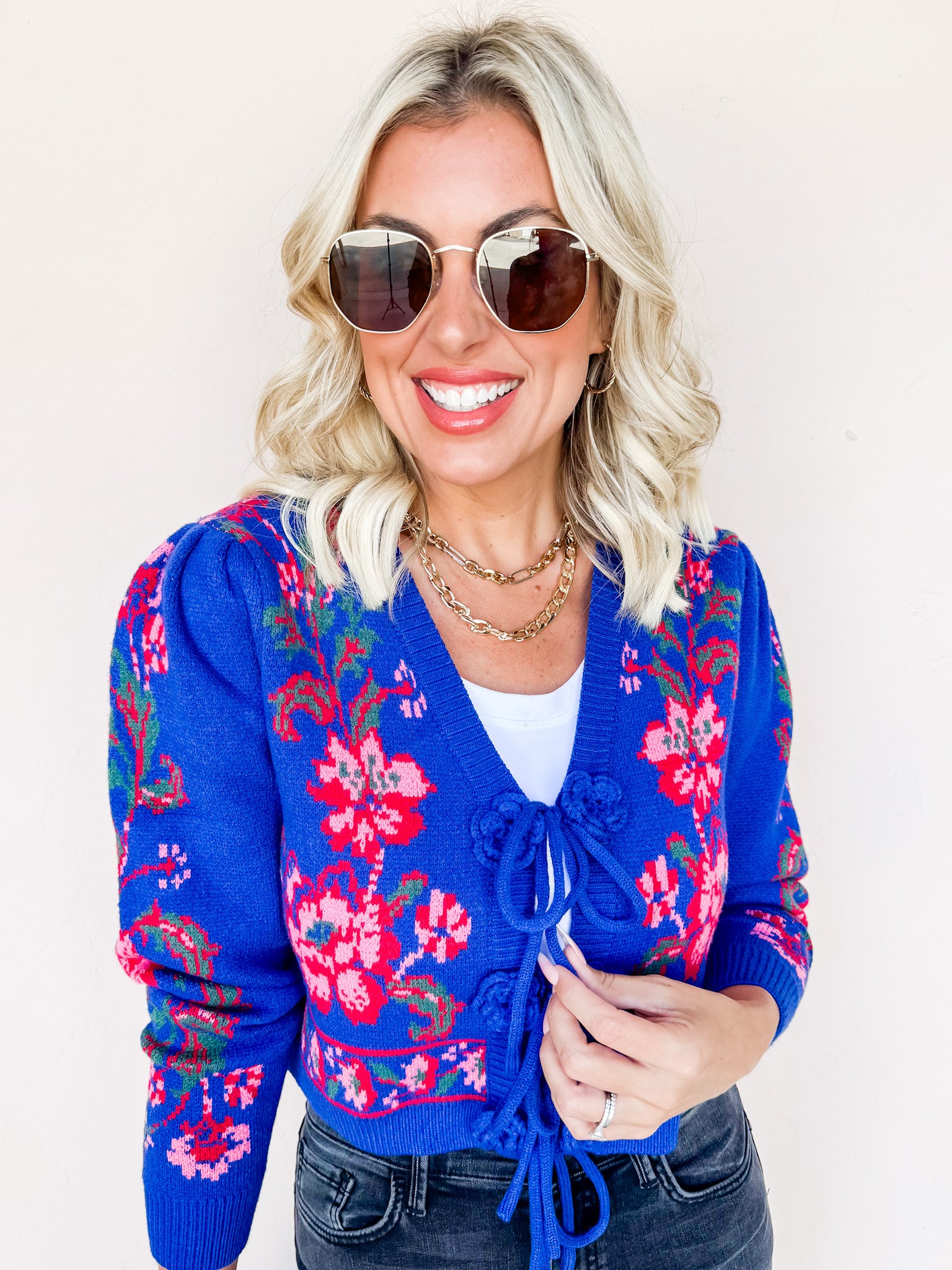 Knit Blossom Floral Tie Front Sweater