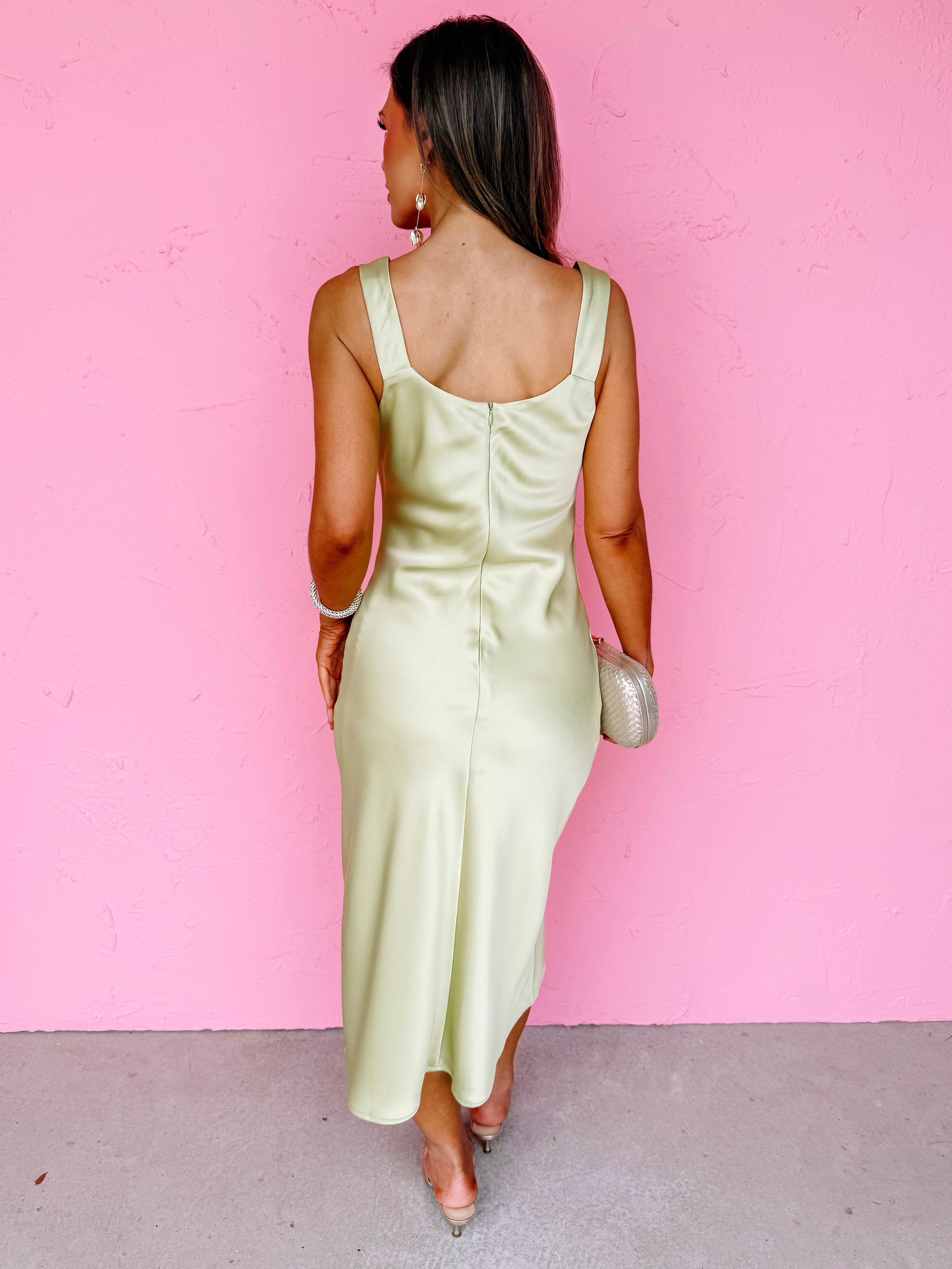 Koko Satin Drape Neck Midi Dress