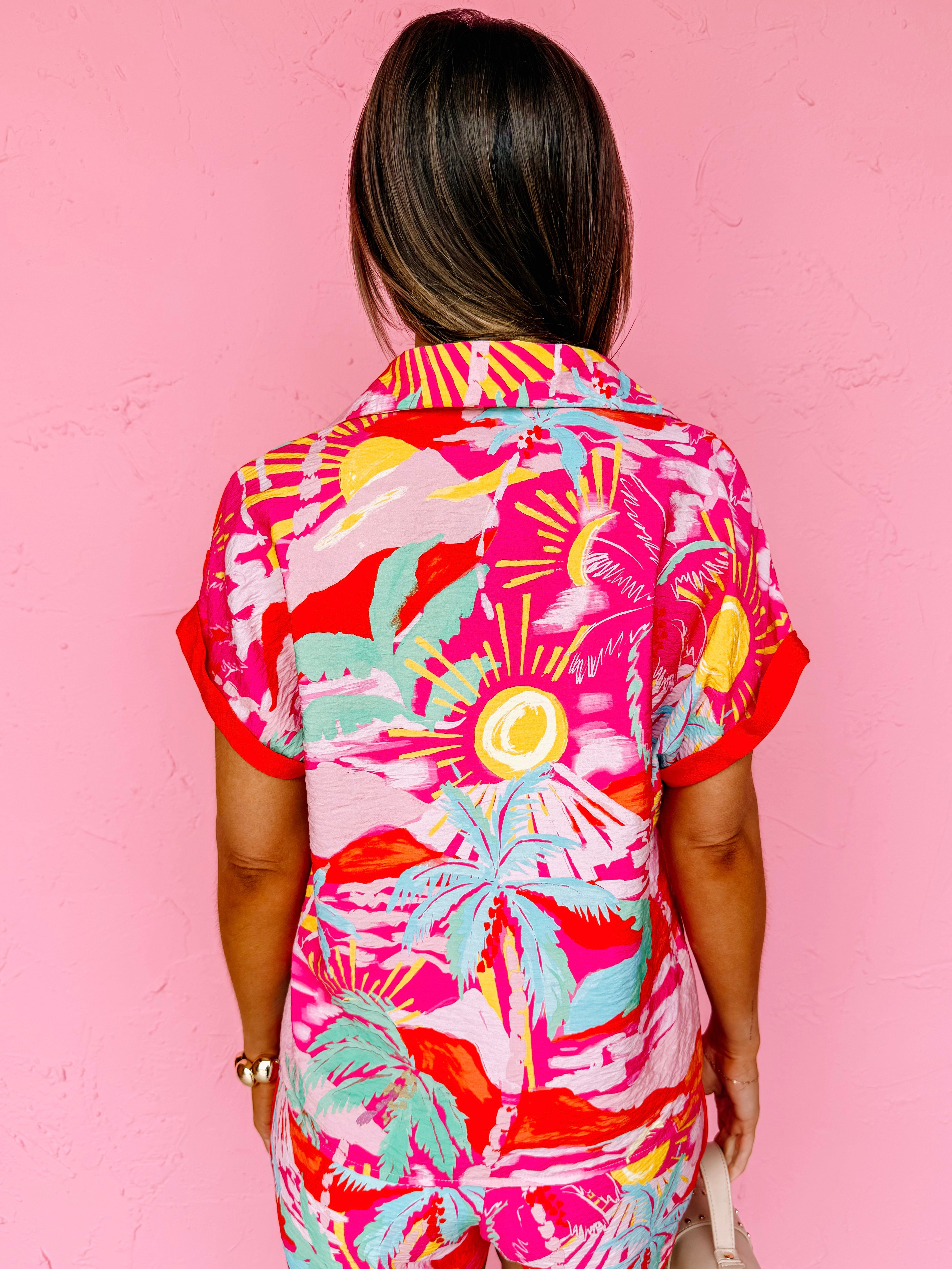 Korey Tropical Print Button Front Top