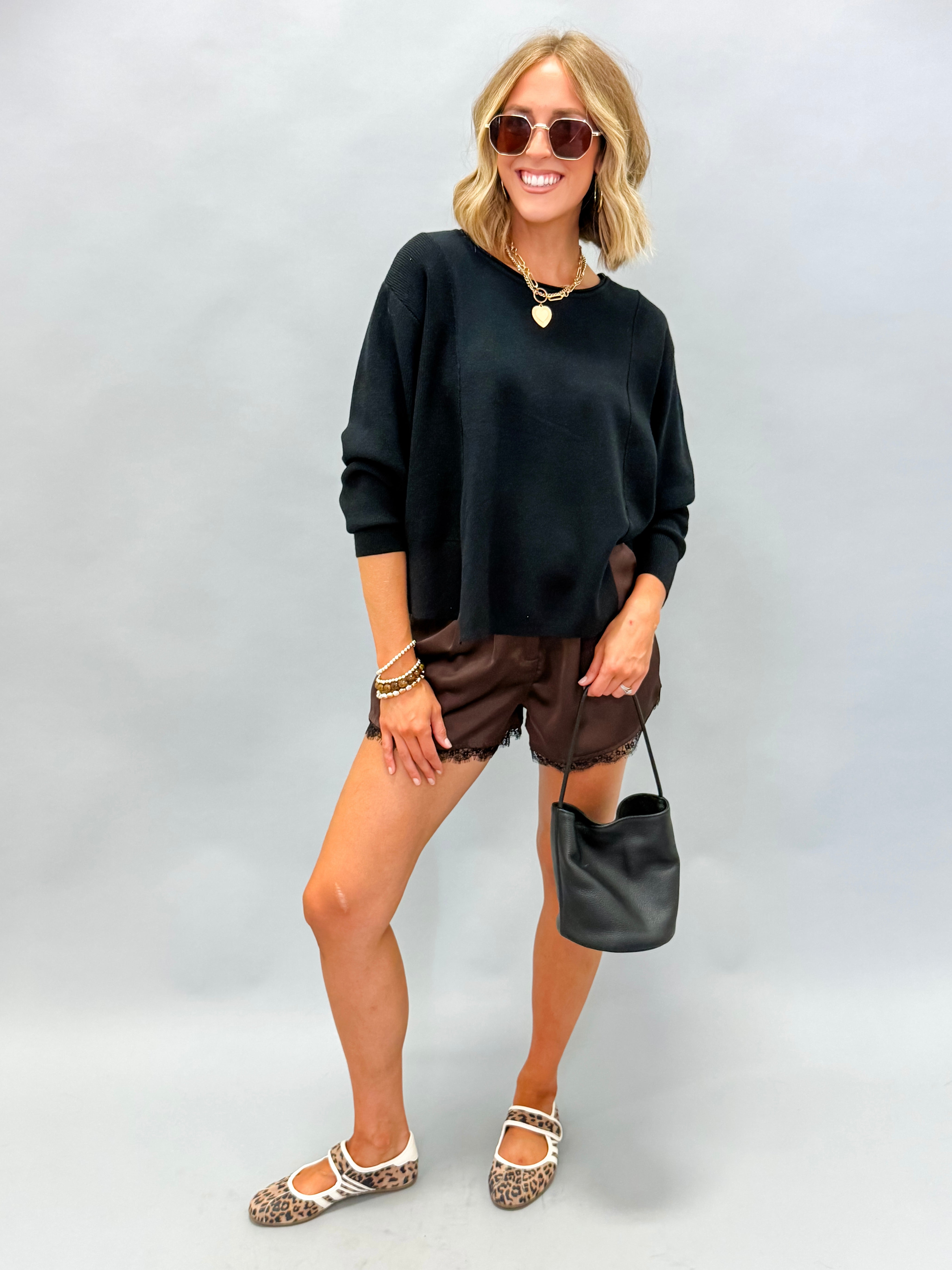 Kota Boat Neck Paneled Sweater-Black