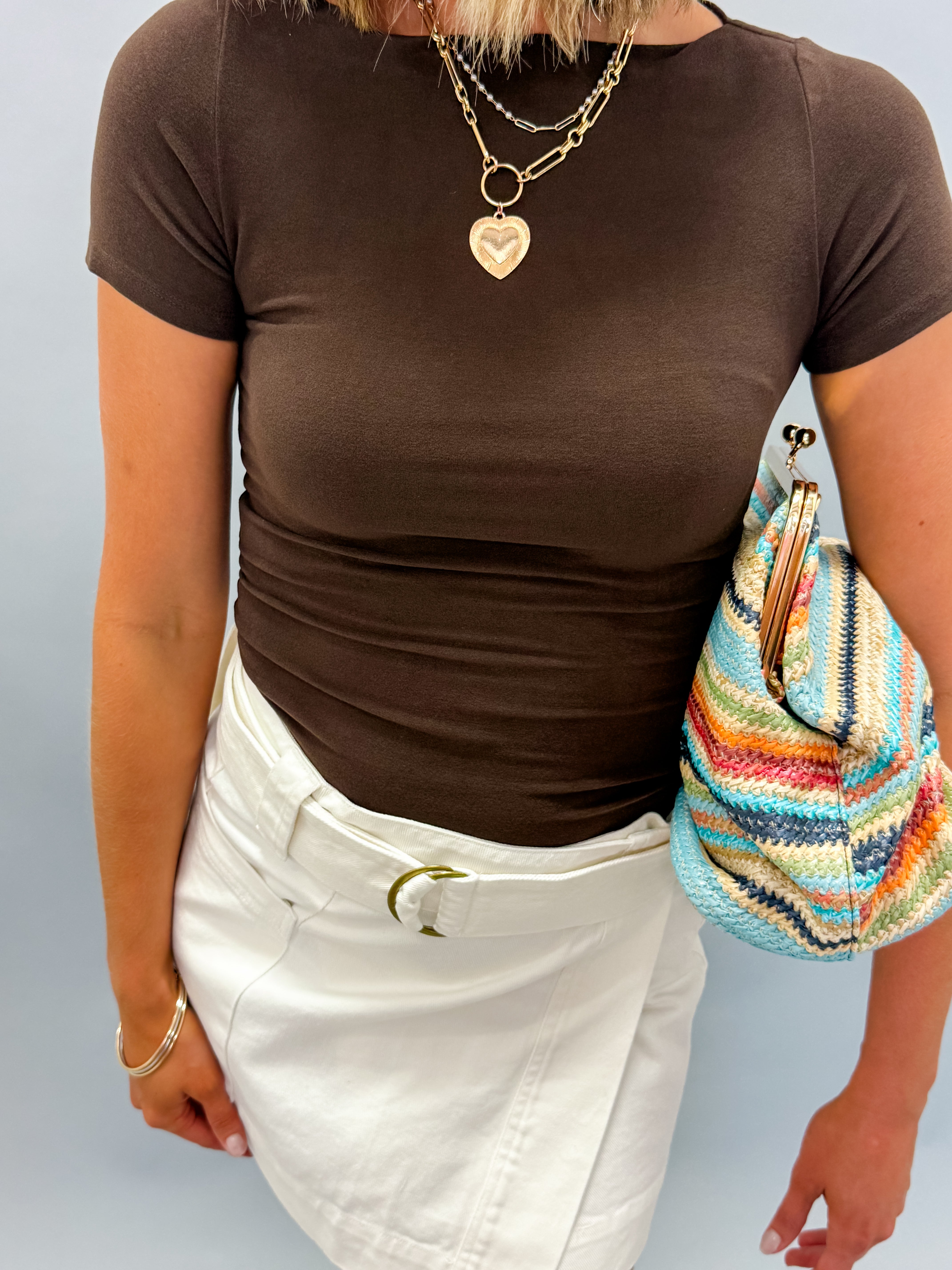 Kristin Boat Neck Basic Top-Brown