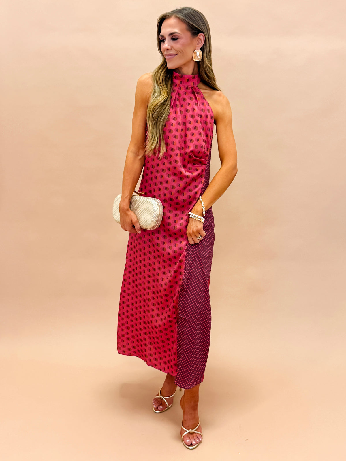 Kyler Polka Dot Halter Midi Dress
