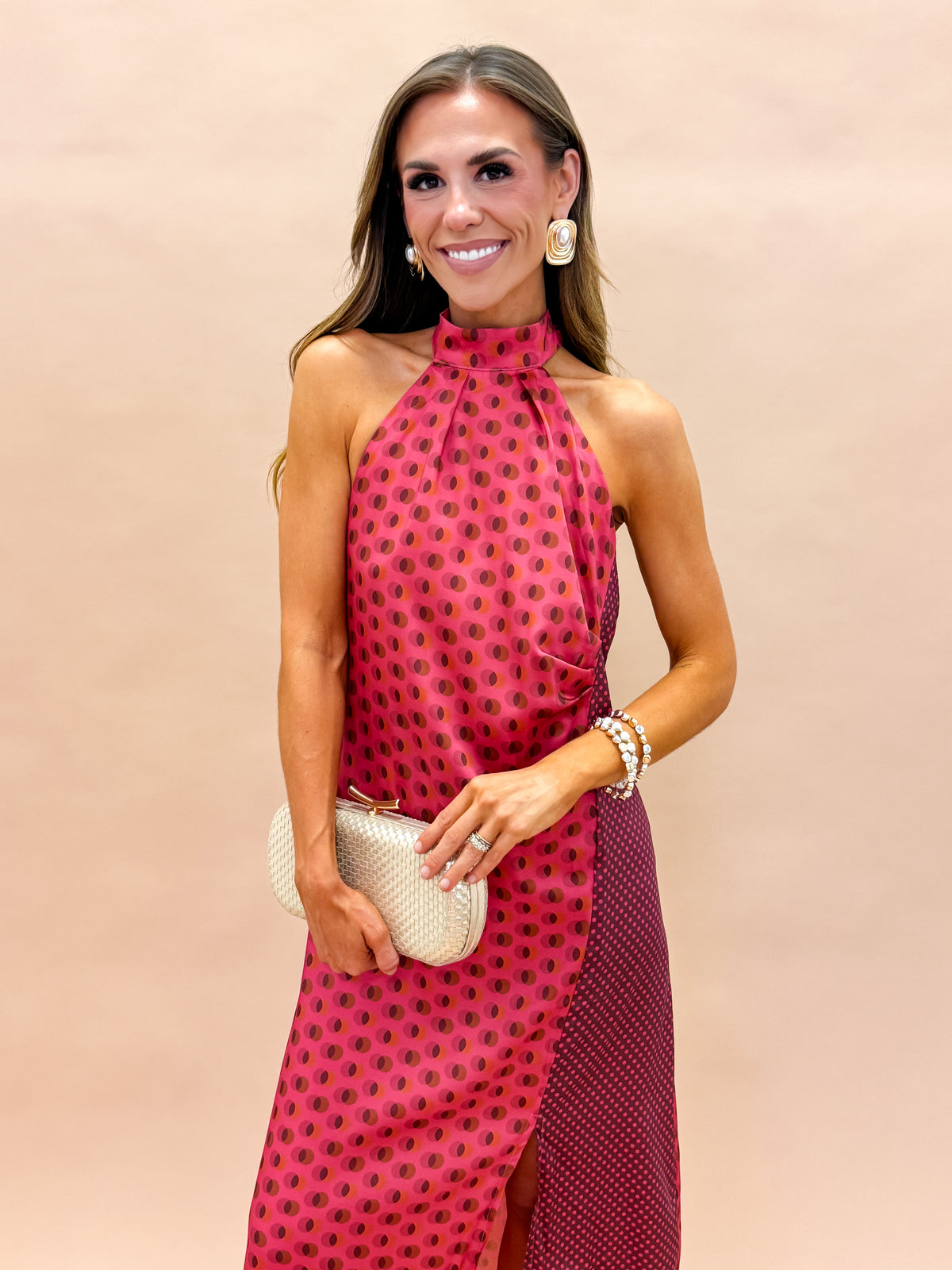 Kyler Polka Dot Halter Midi Dress