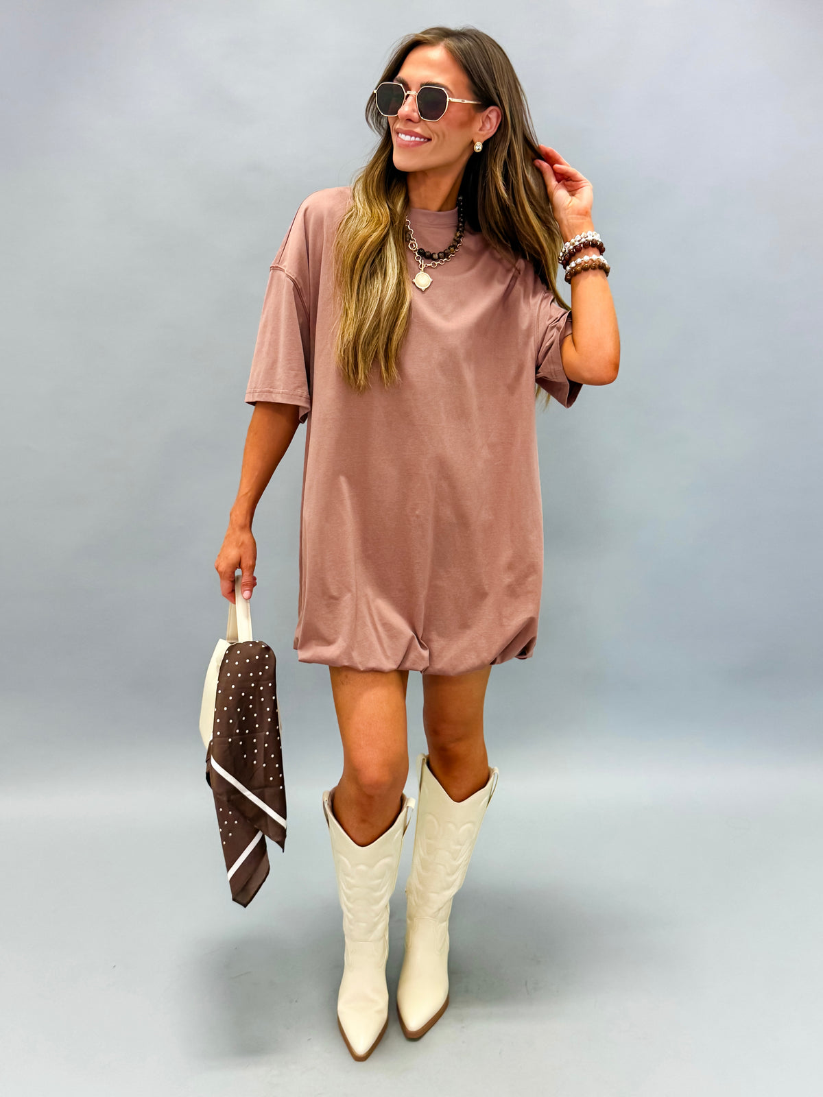 Laurel Bubble Hem Shirt Dress-Mocha
