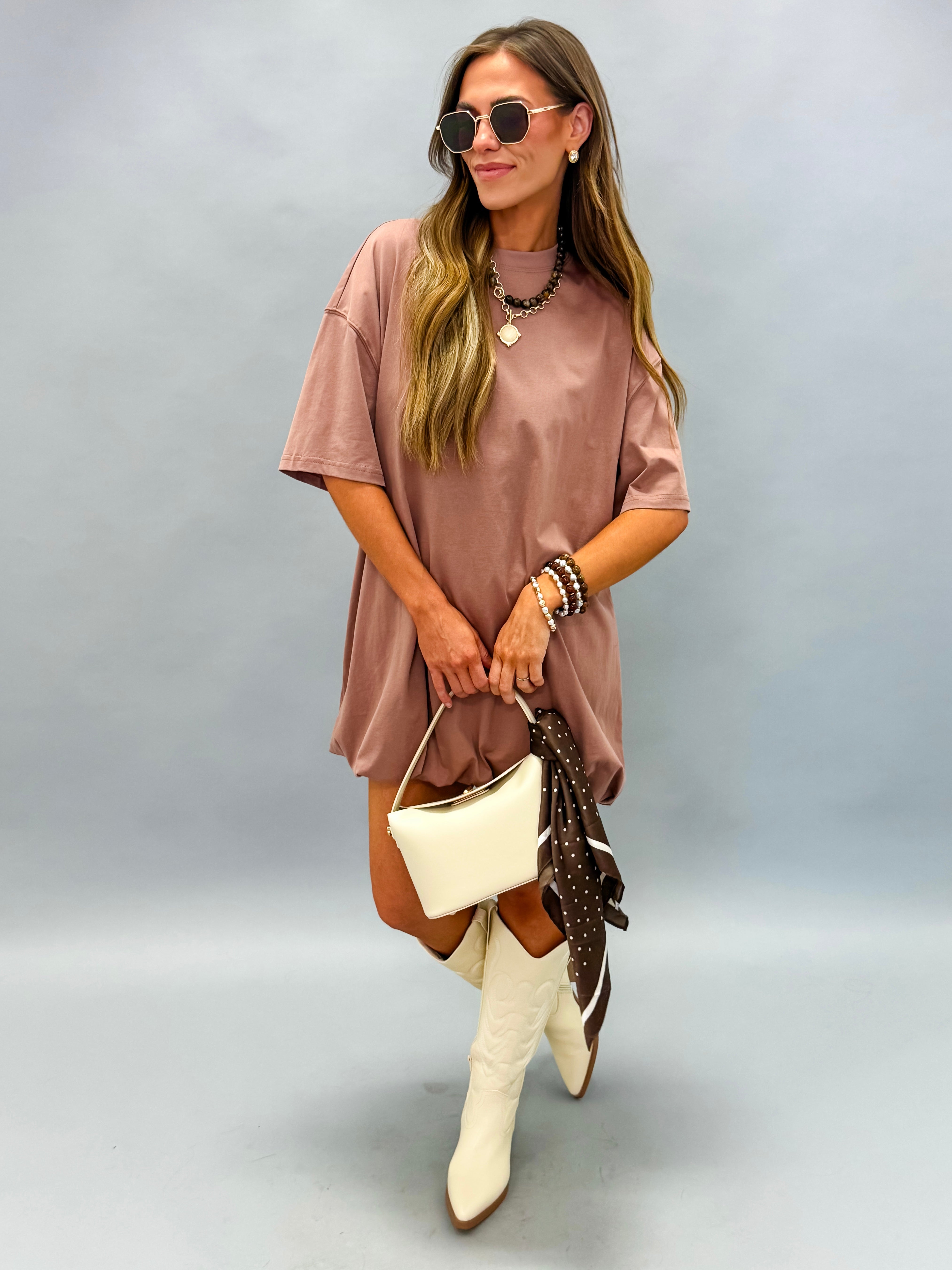 Laurel Bubble Hem Shirt Dress-Mocha