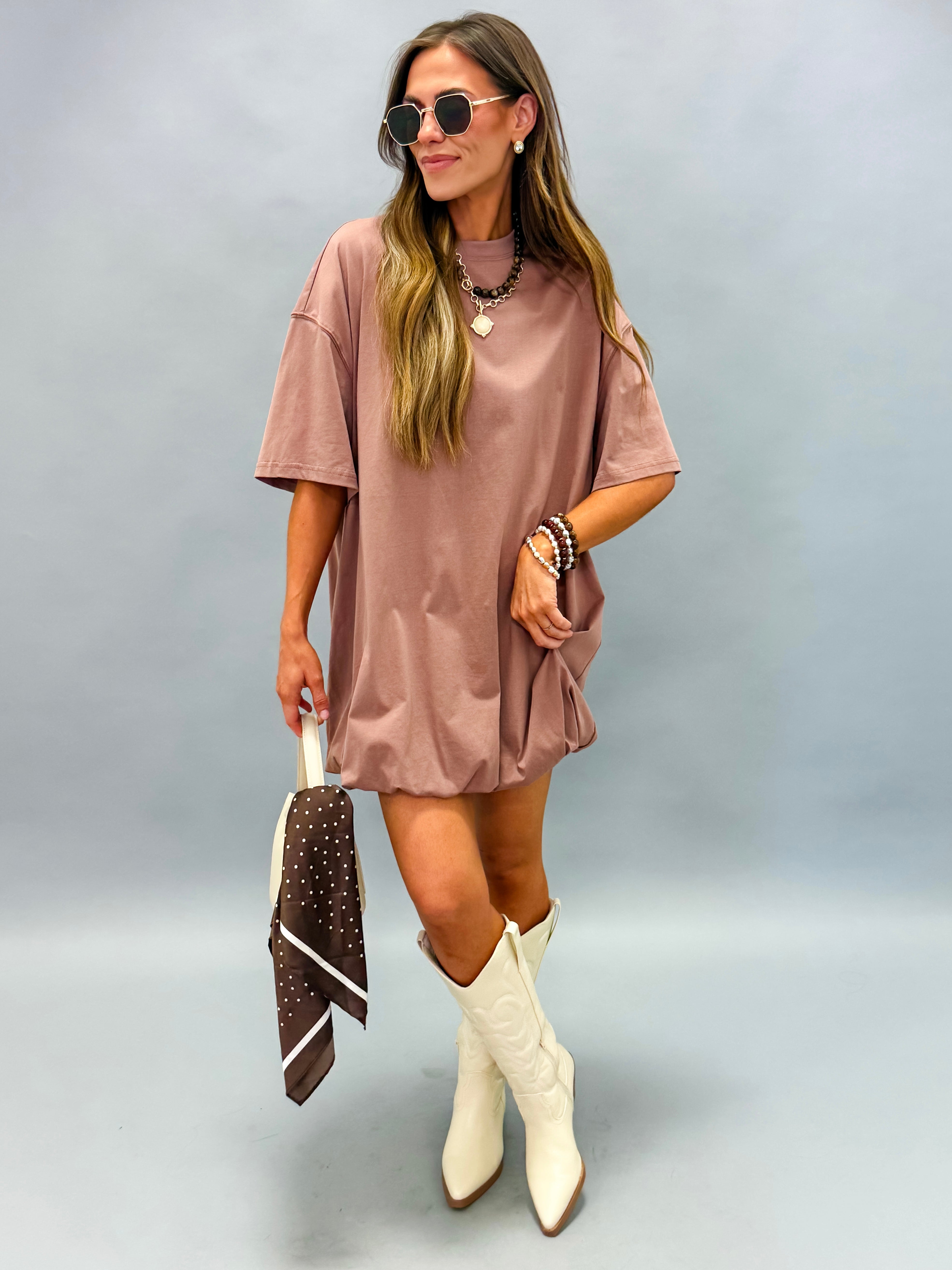 Laurel Bubble Hem Shirt Dress-Mocha