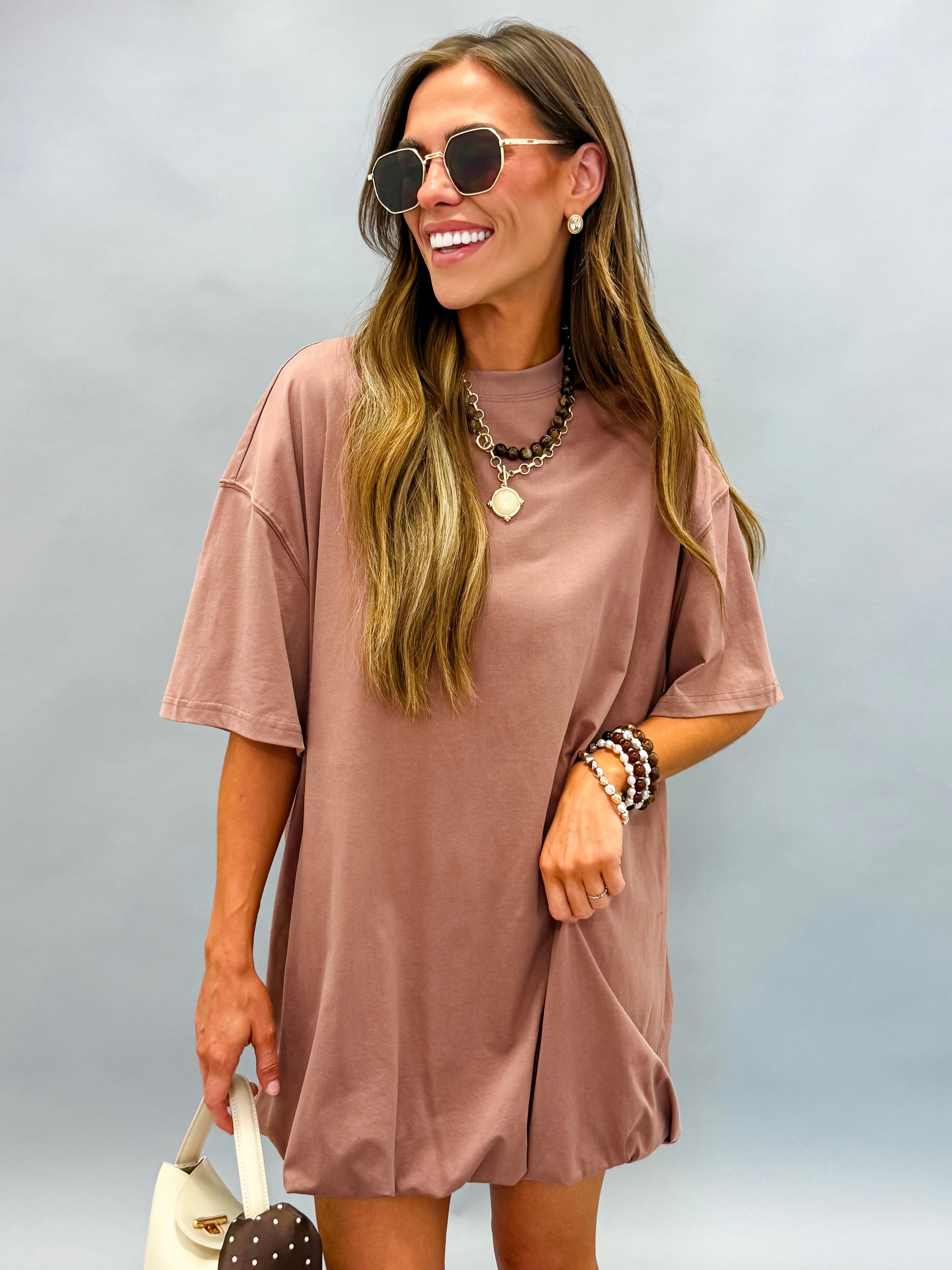 Laurel Bubble Hem Shirt Dress-Mocha