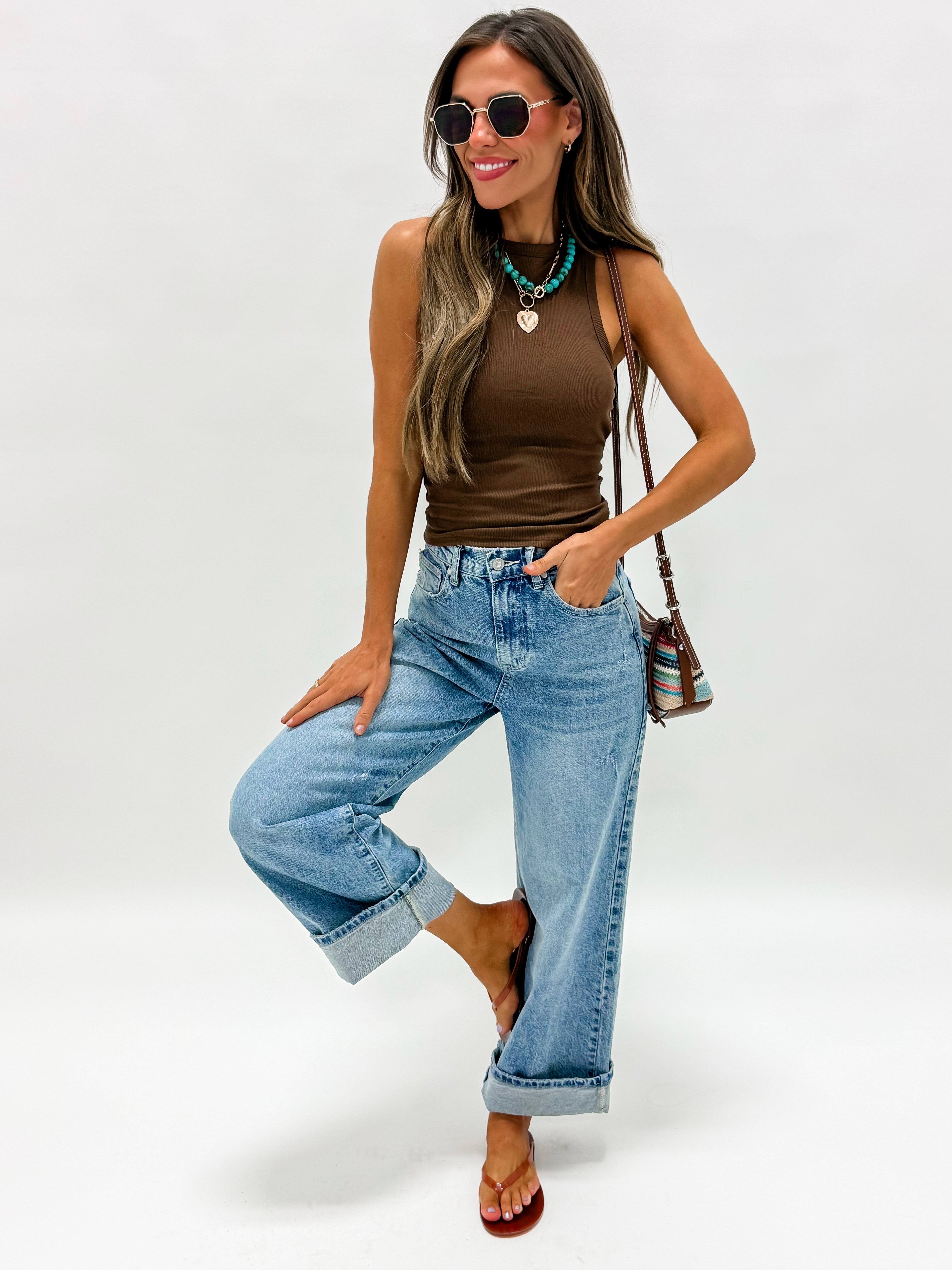 Layne Built-in Bra Tank Top-Brown