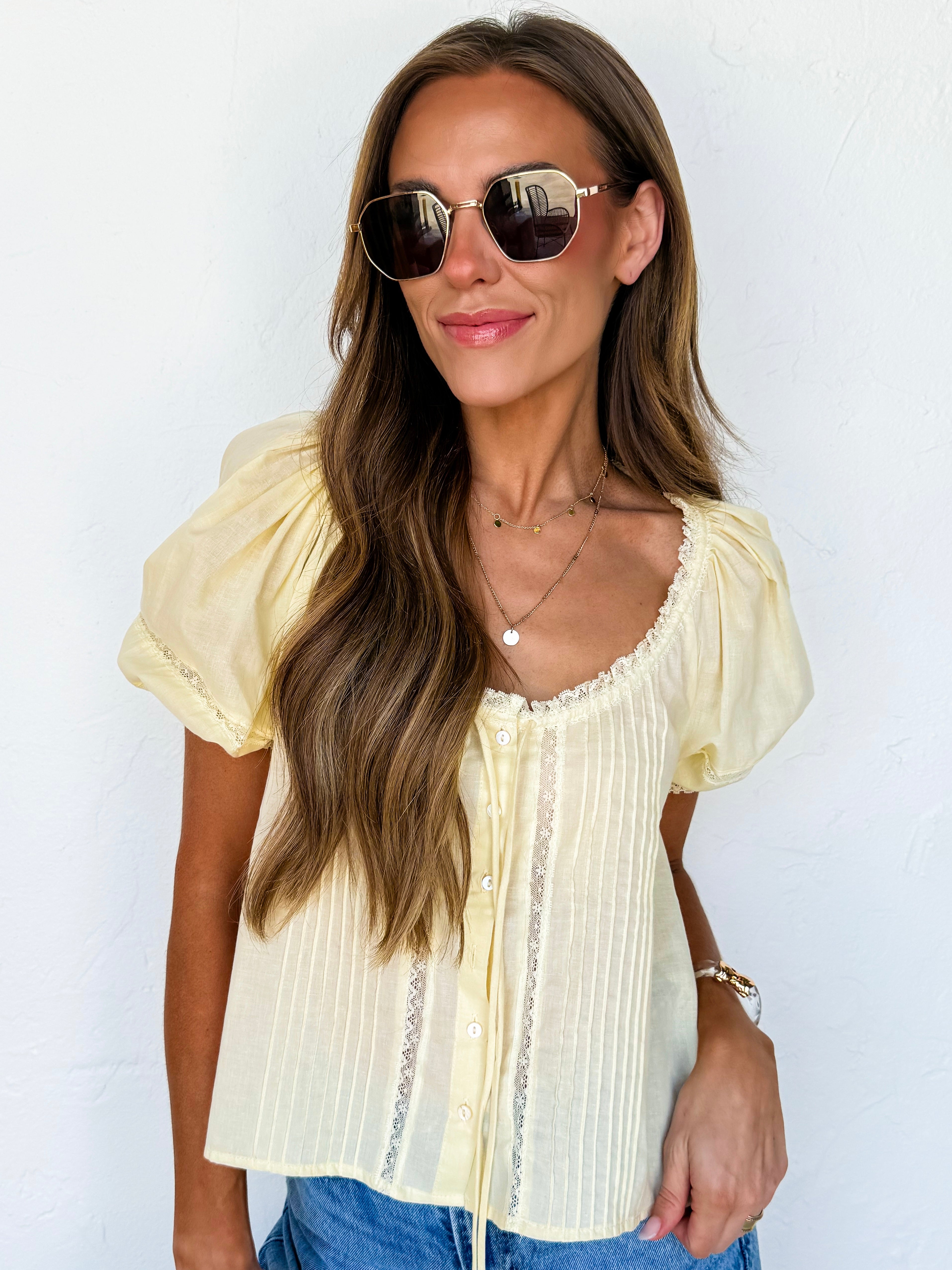 Leylani Short Sleeve Top-Yellow