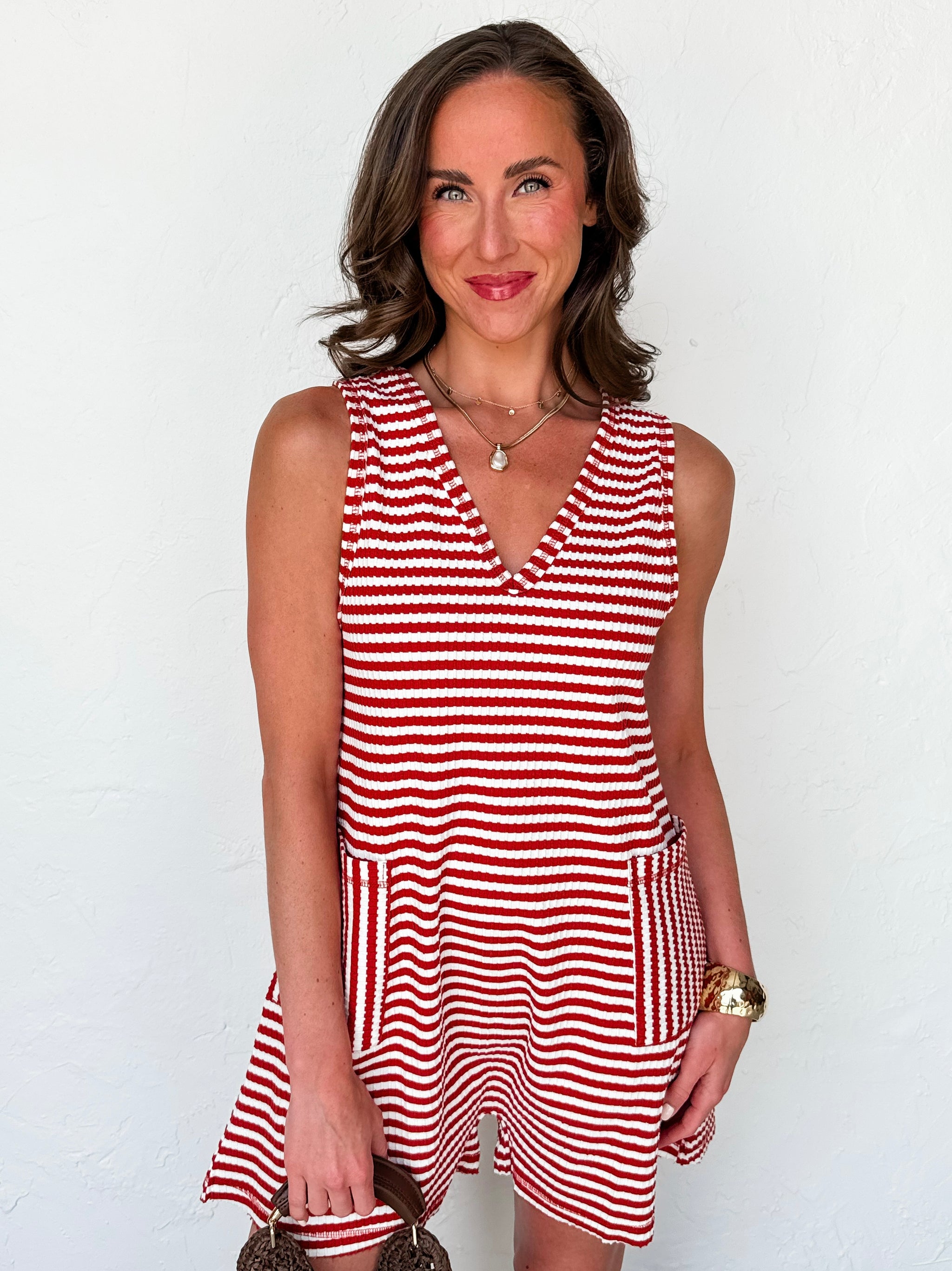 Lilly Striped Casual Romper-Rust