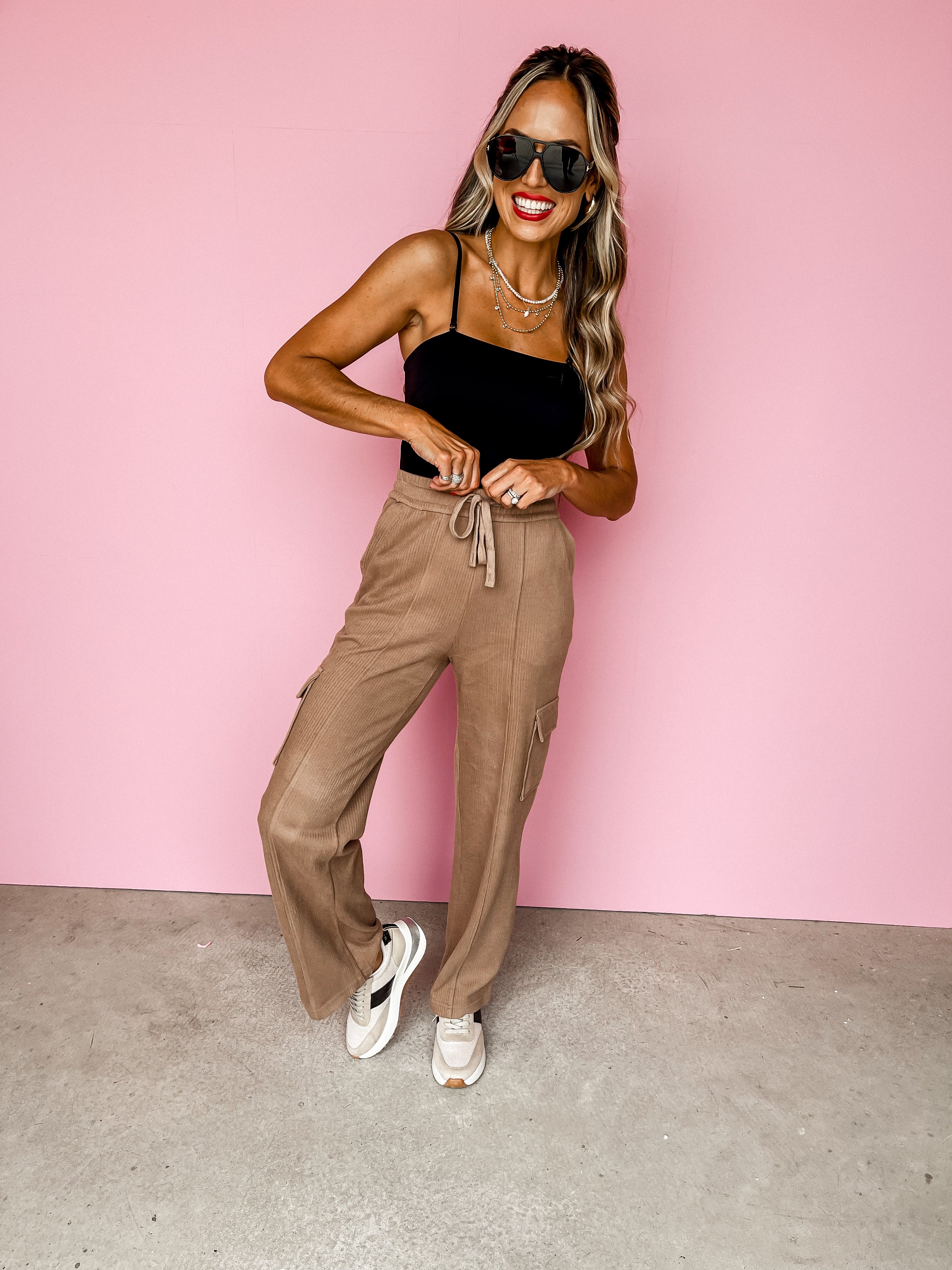 Living Easy Cargo Knit Pants-Taupe