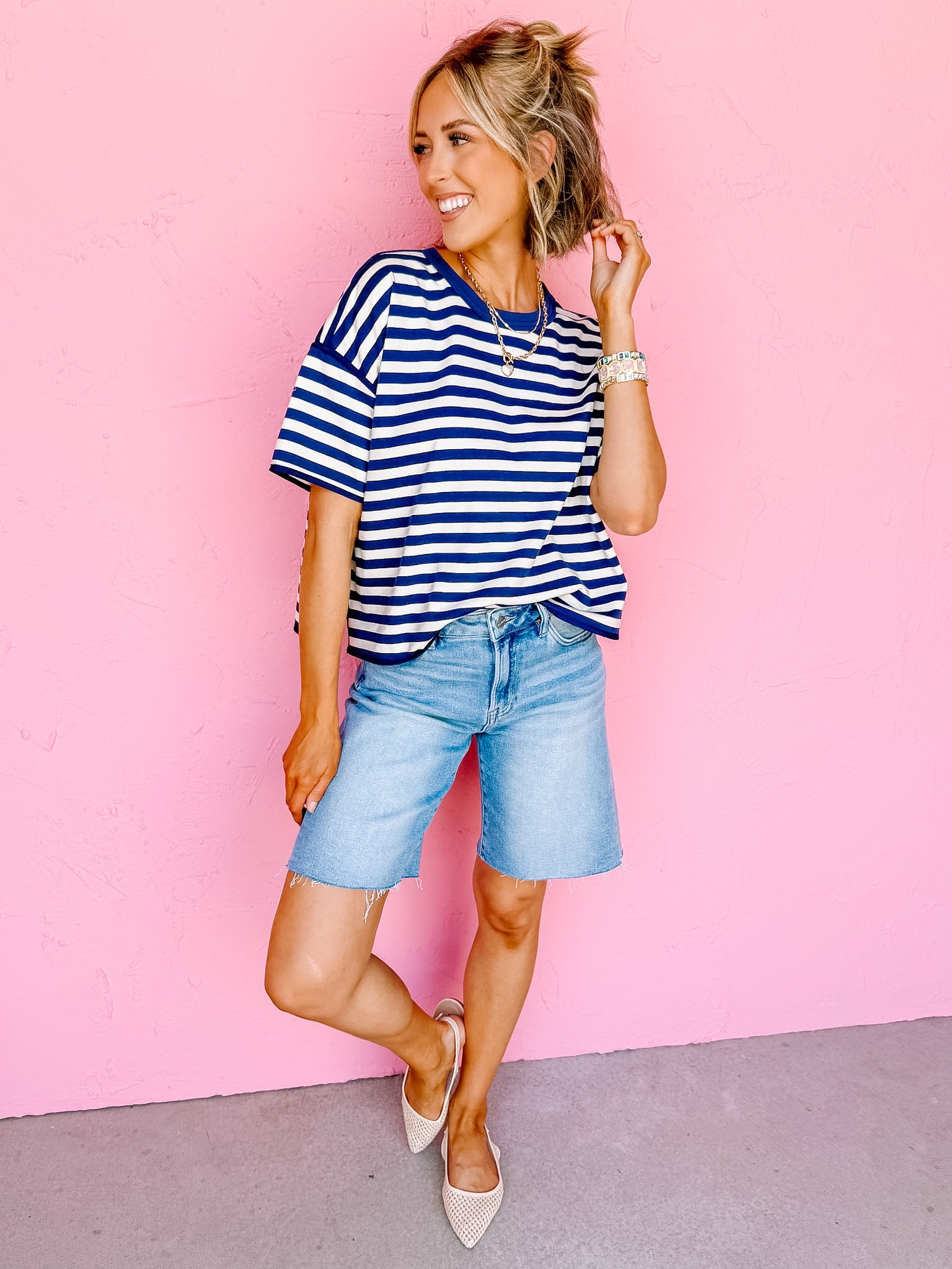 Lola Oversized Stripe Top-Blue