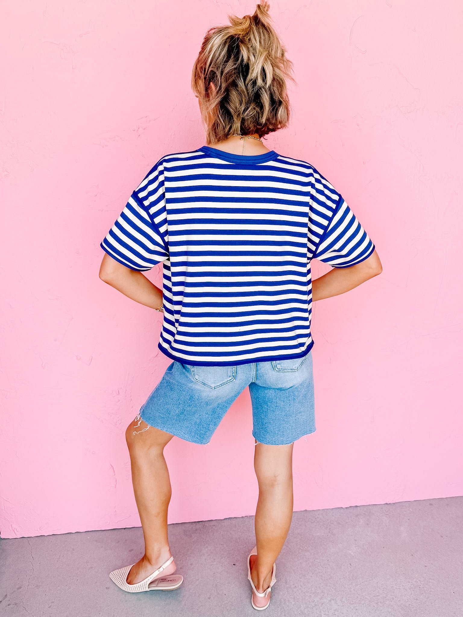 Lola Oversized Stripe Top-Blue