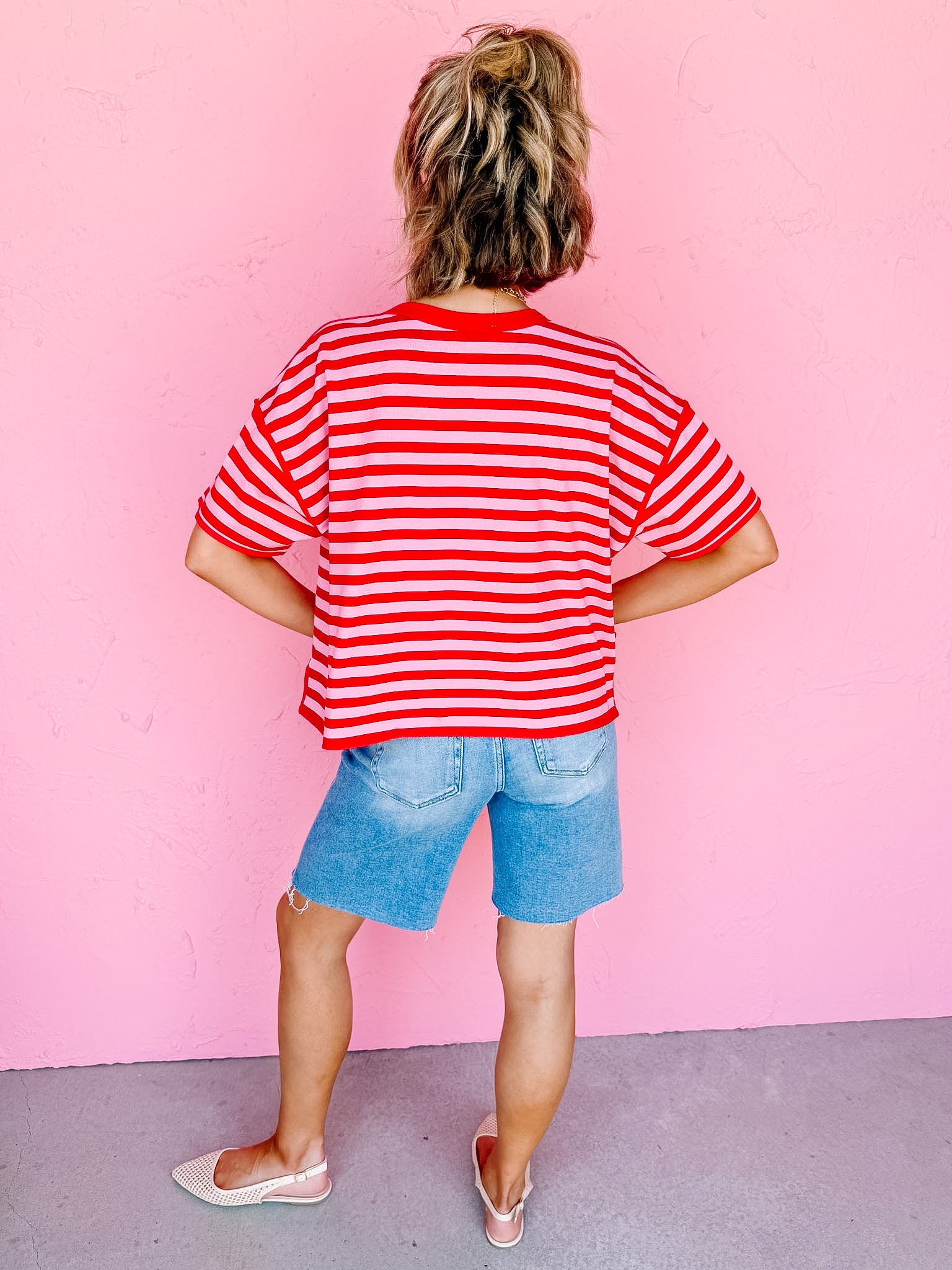 Lola Oversized Stripe Top-Red