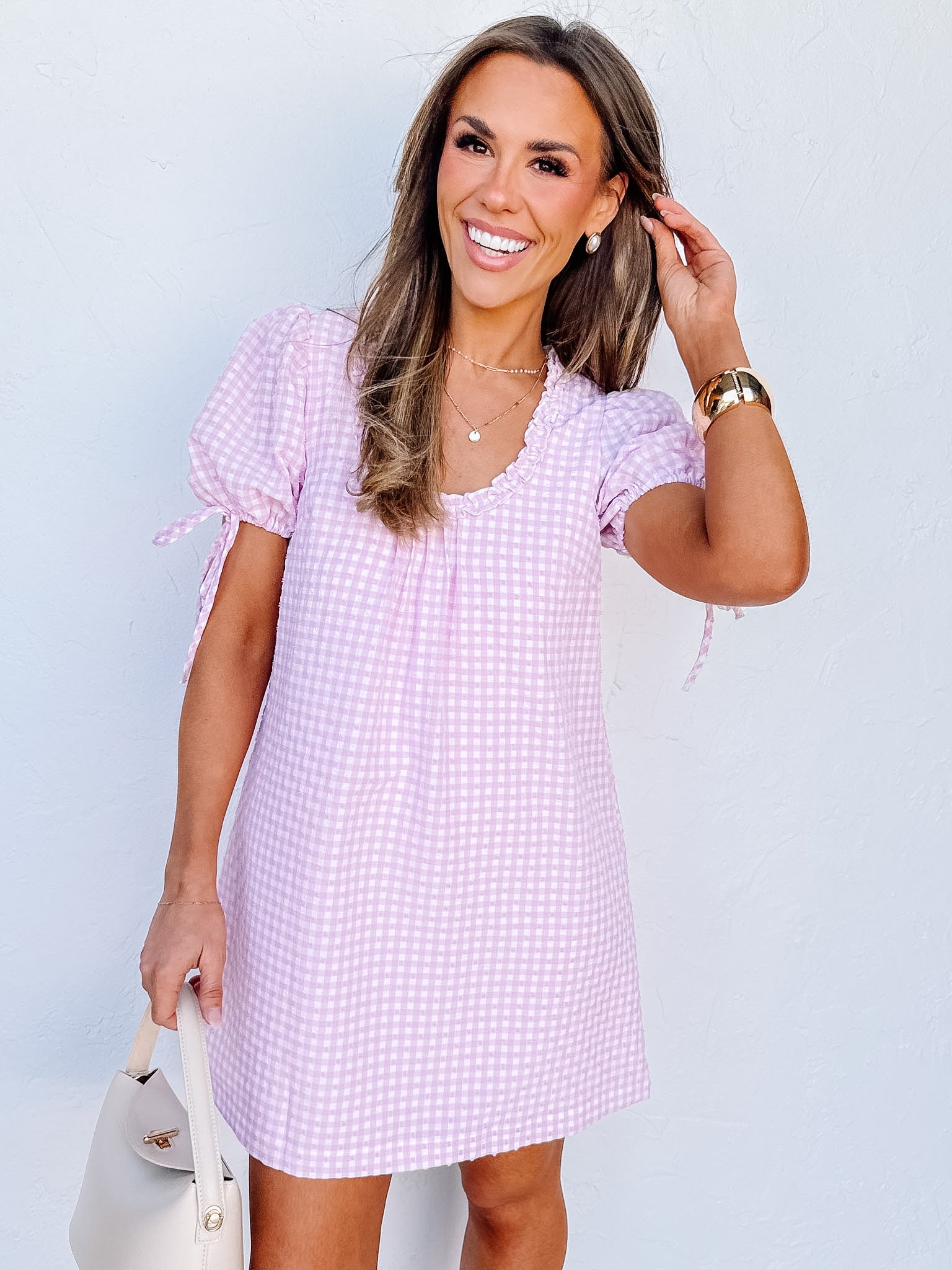 mini pink gingham dress Louisa Gingham Mini Dress