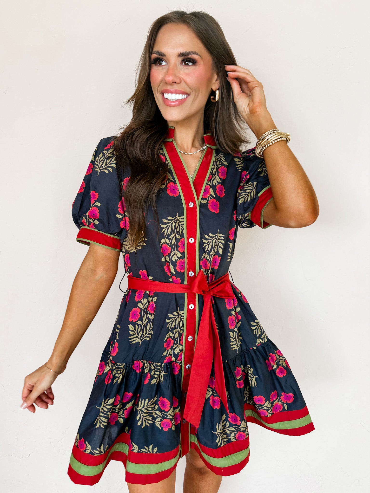 Lovely Romance Floral Tie Waist Dress-Black