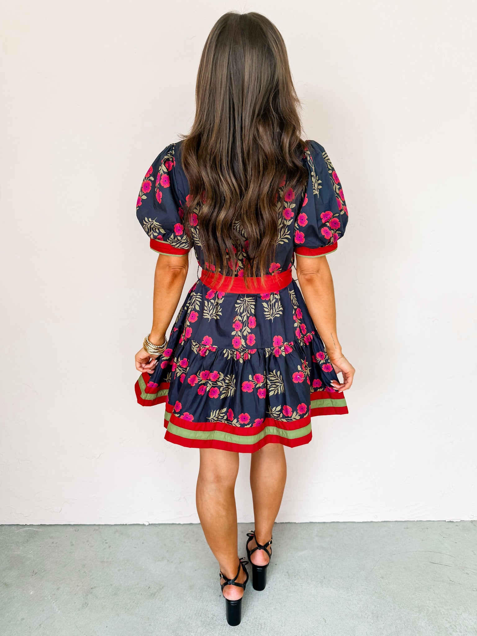 Lovely Romance Floral Tie Waist Dress-Black