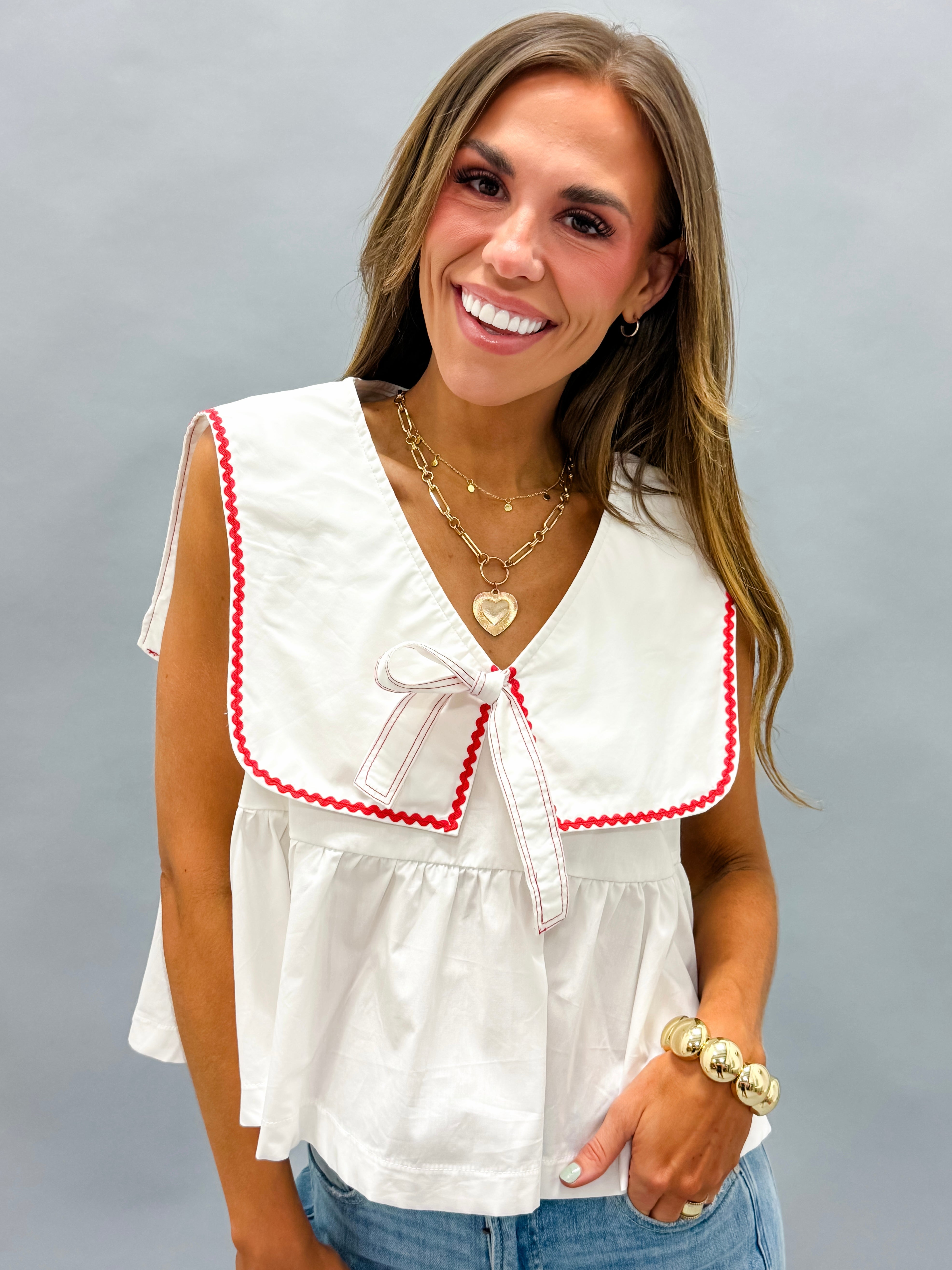 Lucy Oversize Collar Bow Top